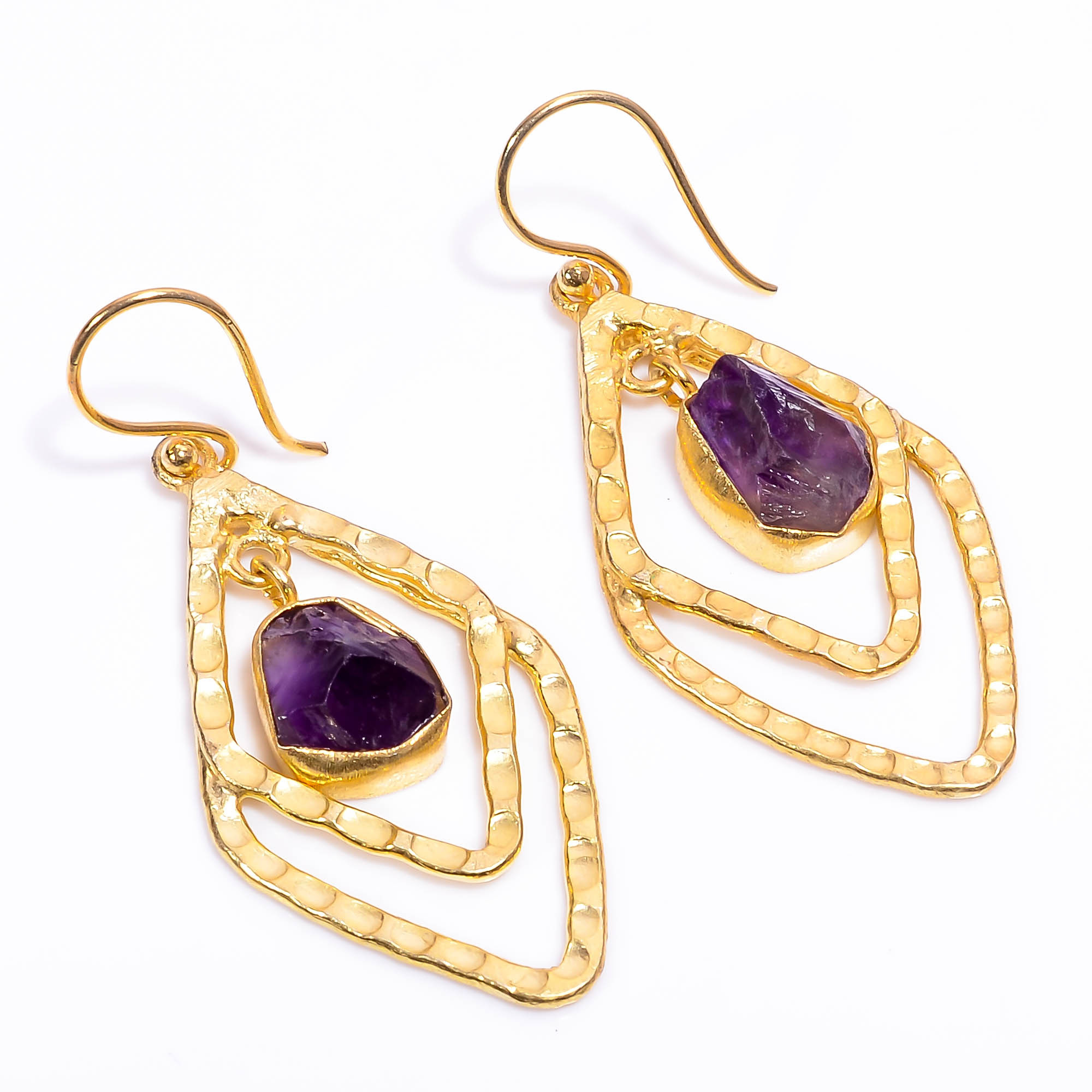 18K Gold Plated Earrings Natural Rough Amethyst Gemstone Earrings