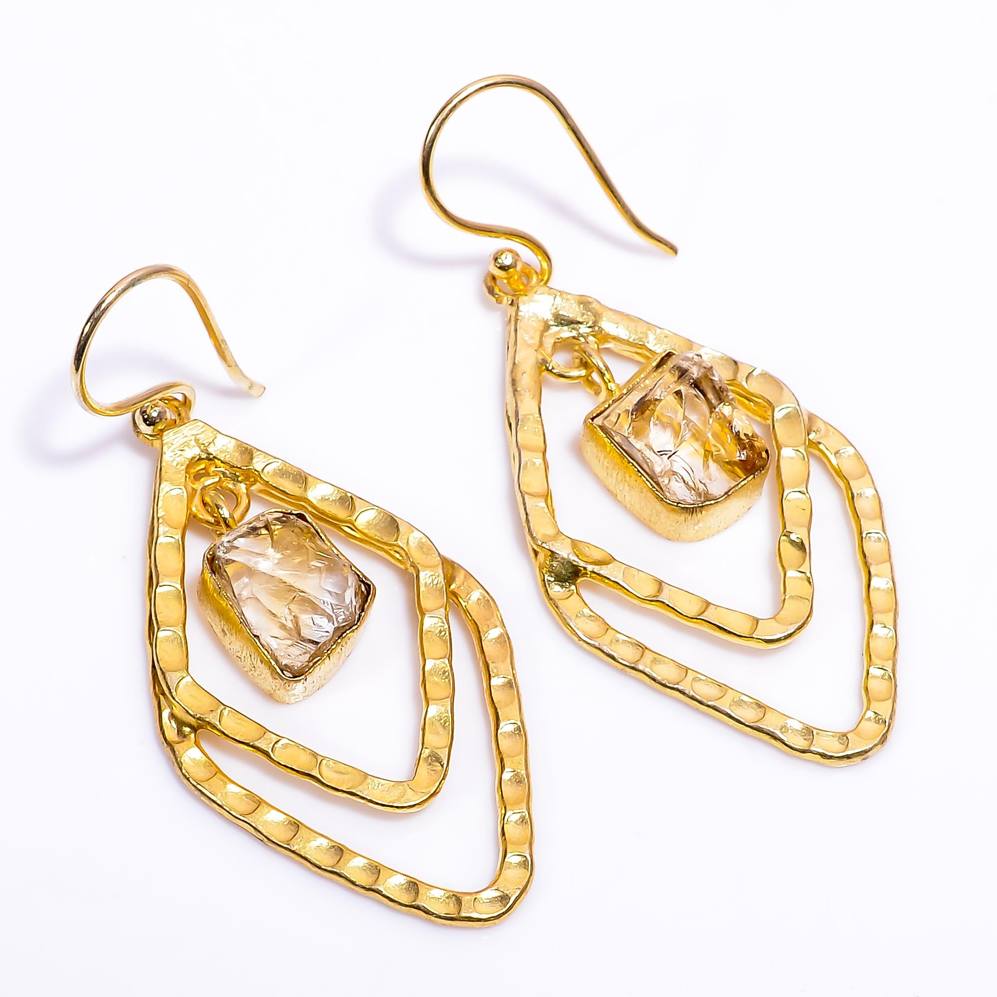 18K Gold Plated Earrings Natural Rough Citrine Gemstone Earrings