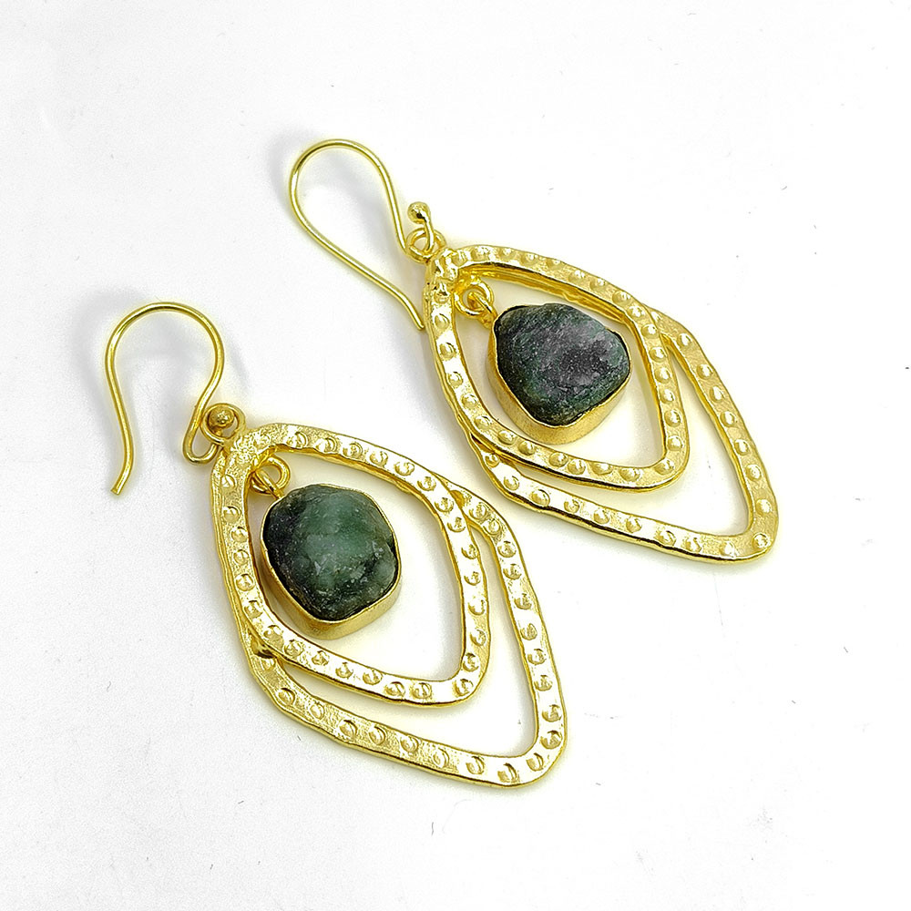 Natural Raw Peridot Gemstone 18K Gold Plated Earrings
