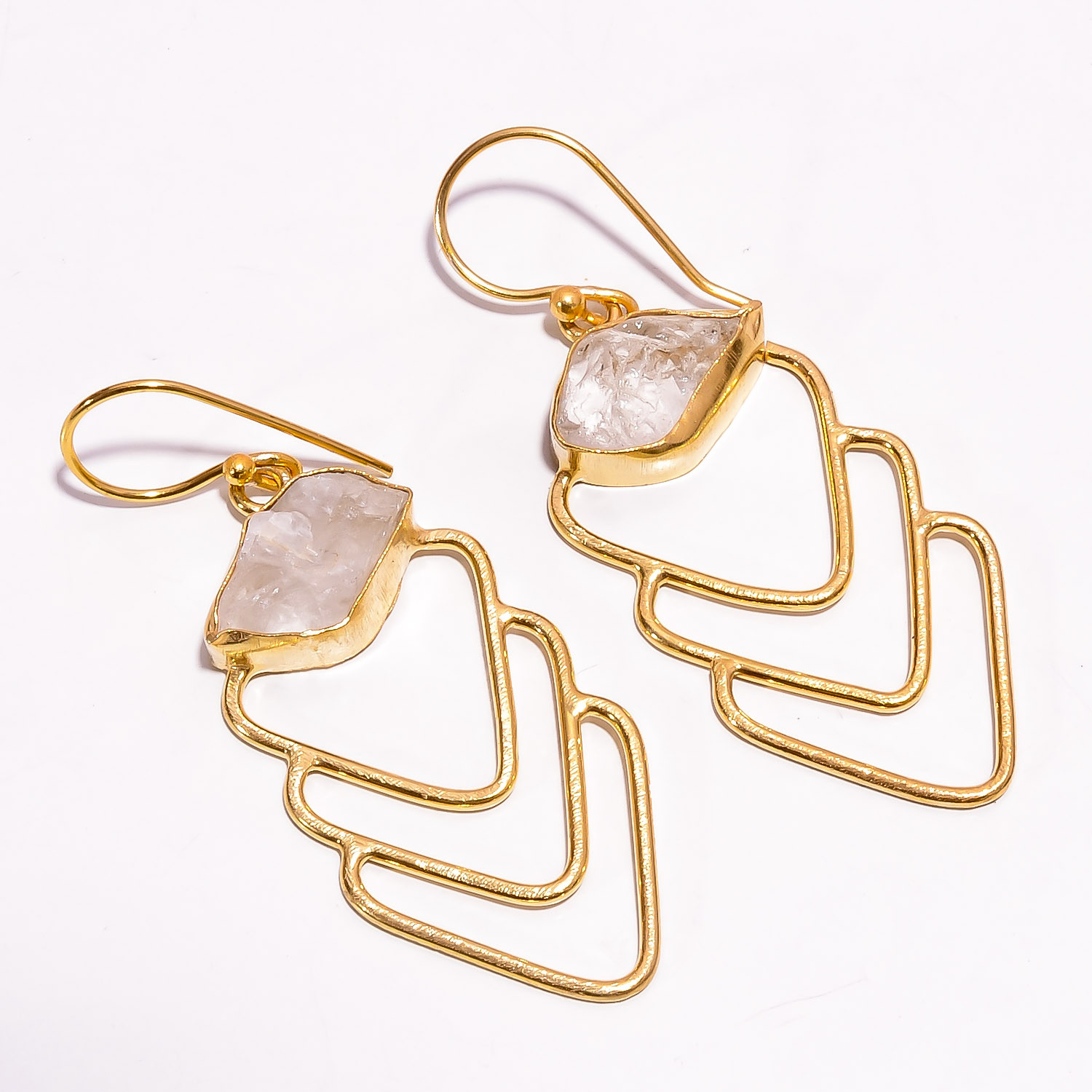 18K Gold Plated Earrings Natural Rough Crystal Gemstone Earrings