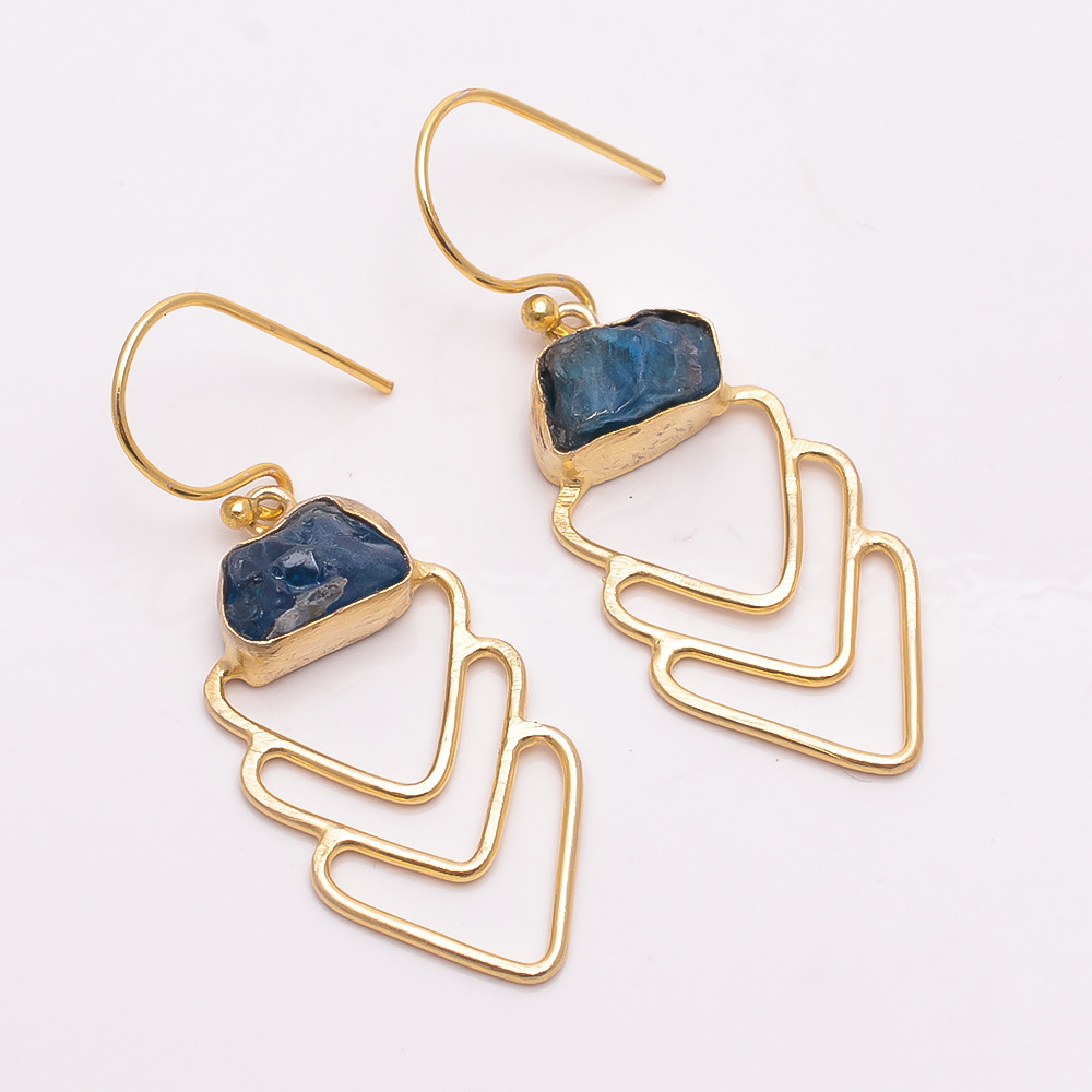 18K Gold Plated Earrings Natural Rough Neon Apatite Gemstone Earrings