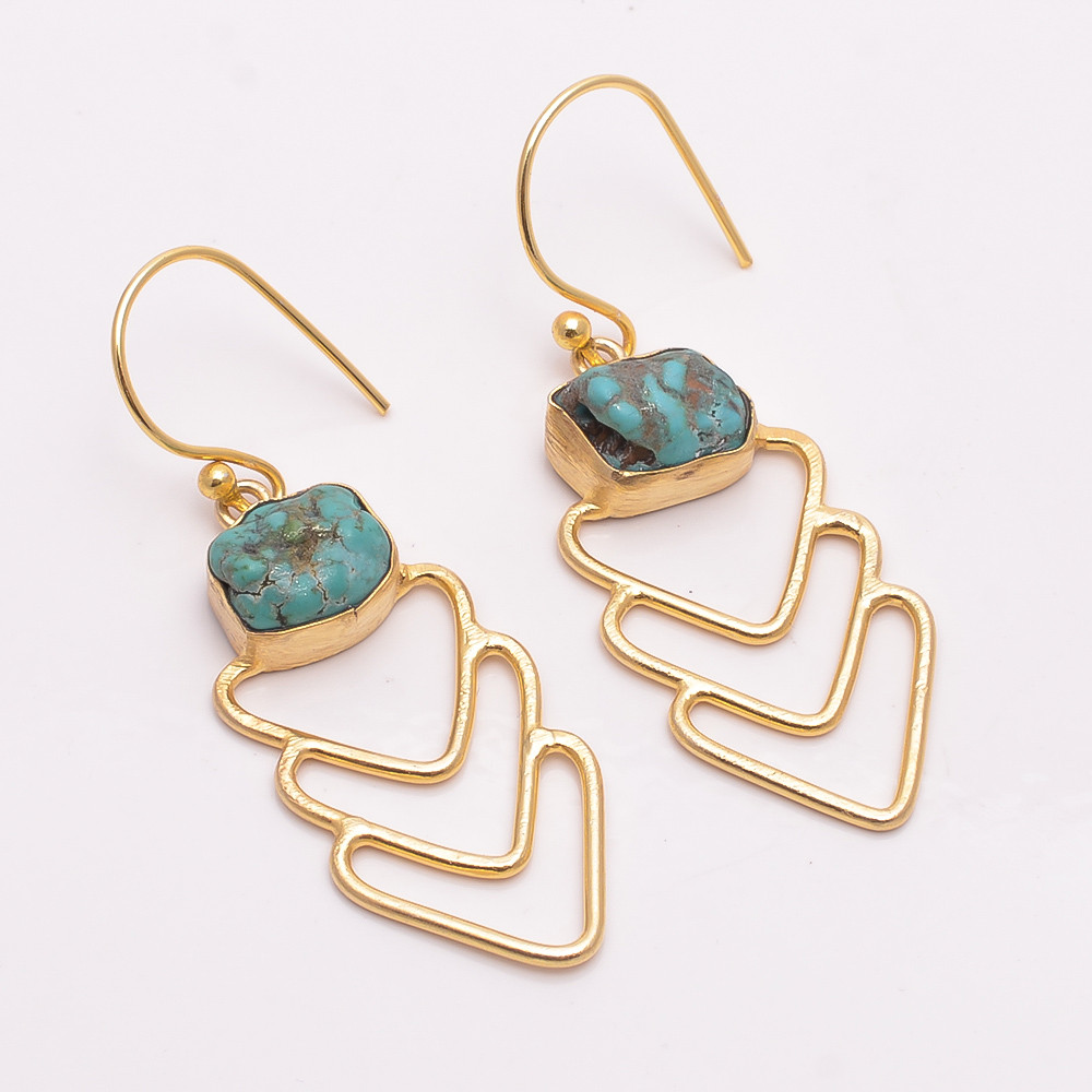 18K Gold Plated Earrings Natural Rough Turquoise Gemstone Earrings