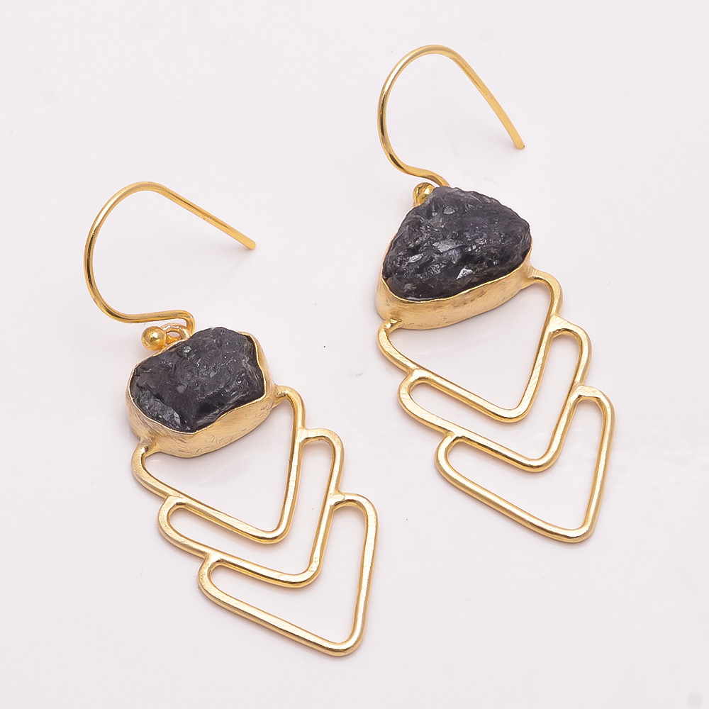 18K Gold Plated Earrings Natural Rough Tanzanite Gemstone Earrings