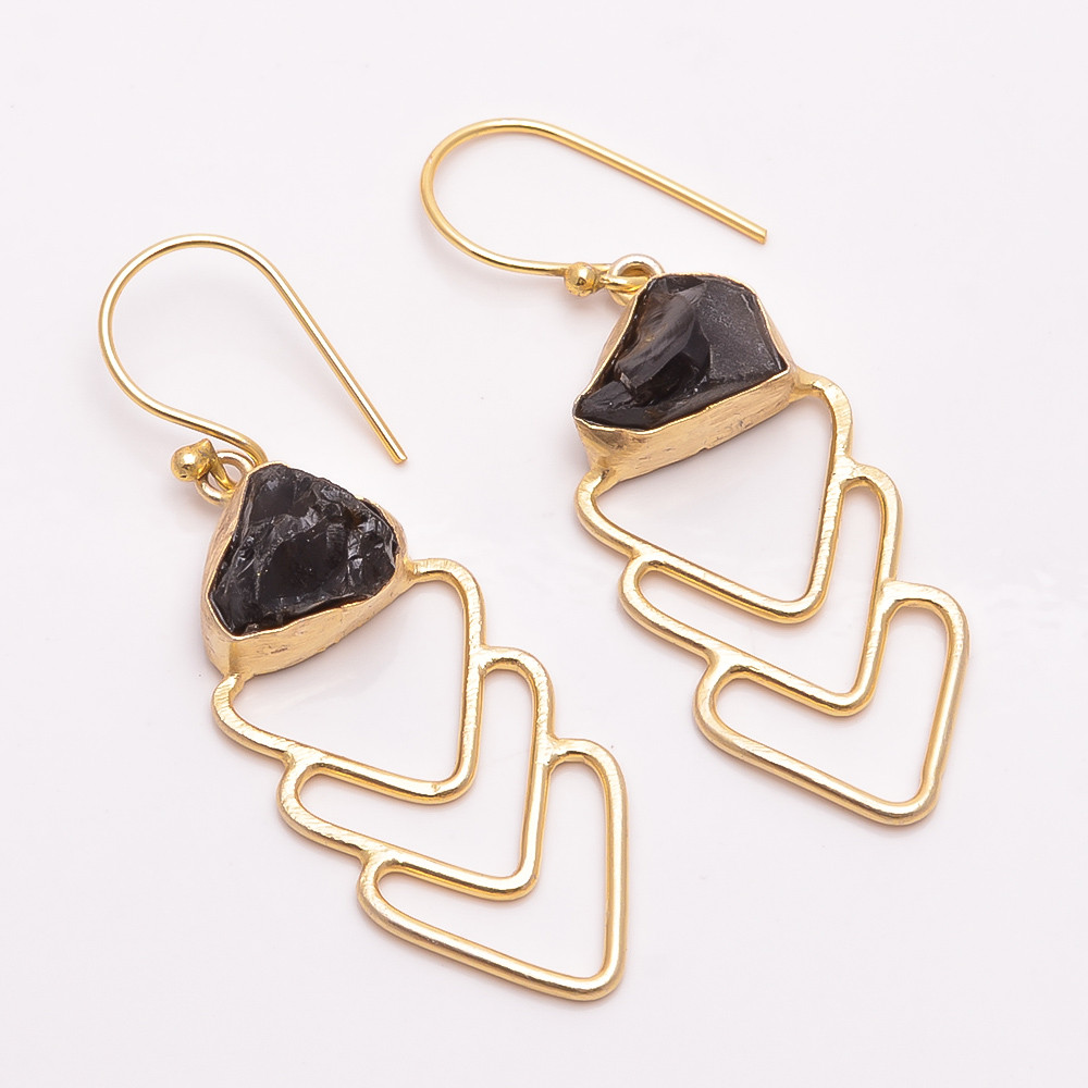 18K Gold Plated Earrings Natural Rough Smoky Gemstone Earrings