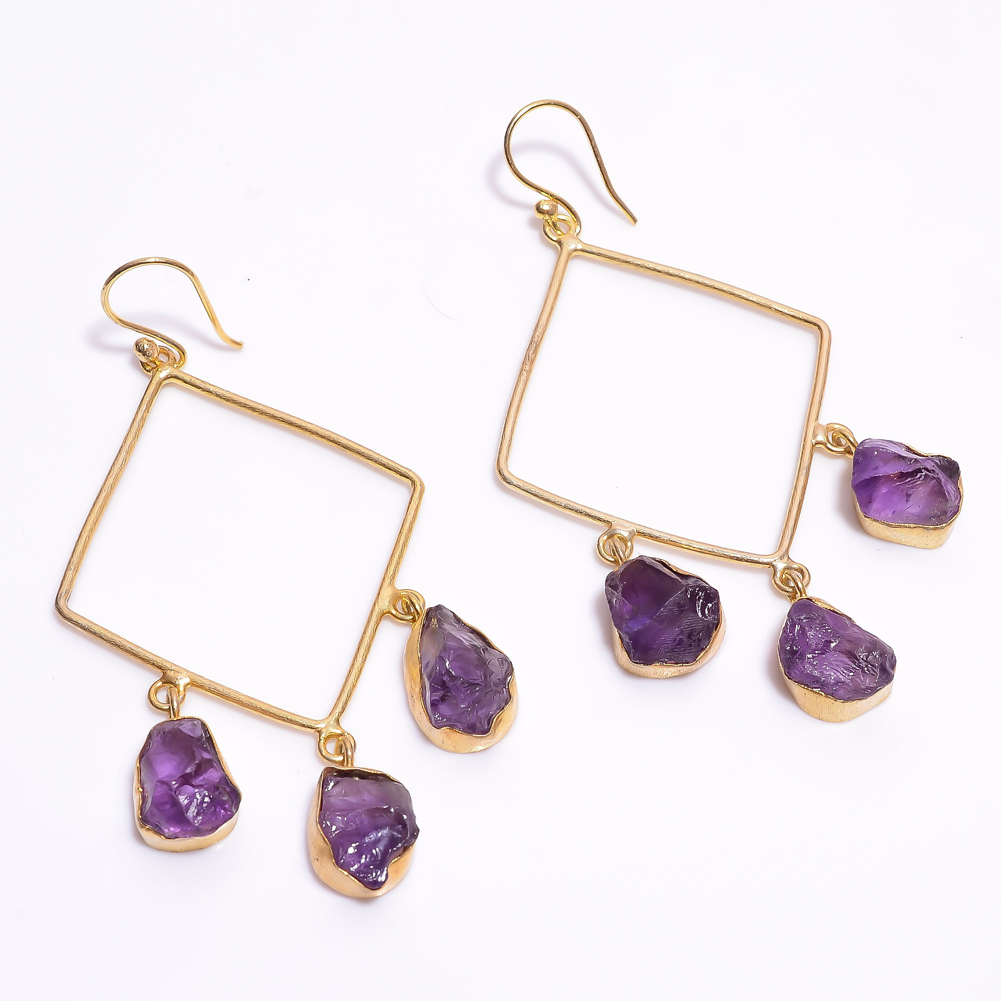 18K Gold Plated Earrings Natural Rough Amethyst Gemstone Earrings