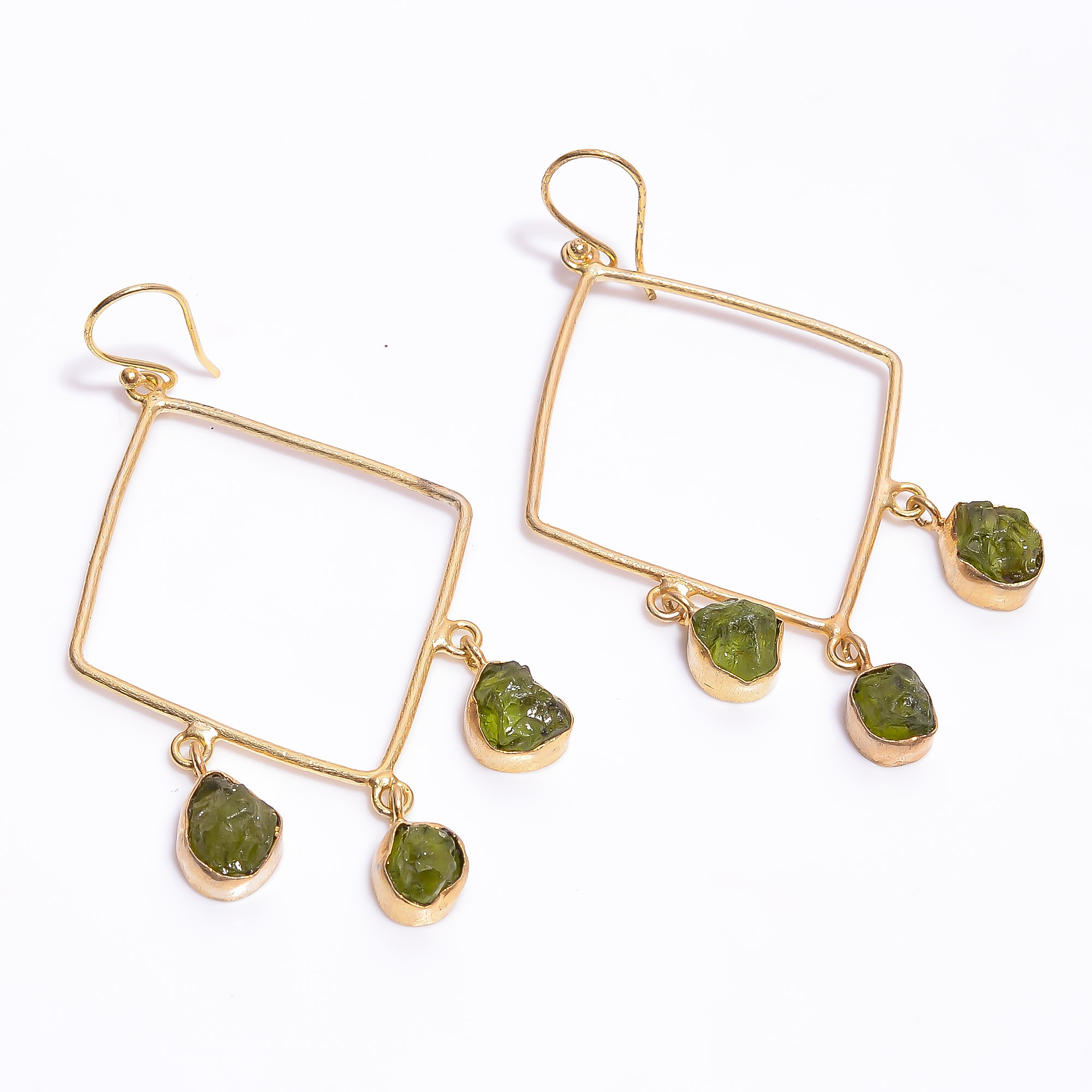 18K Gold Plated Earrings Natural Rough Peridot Gemstone Earrings