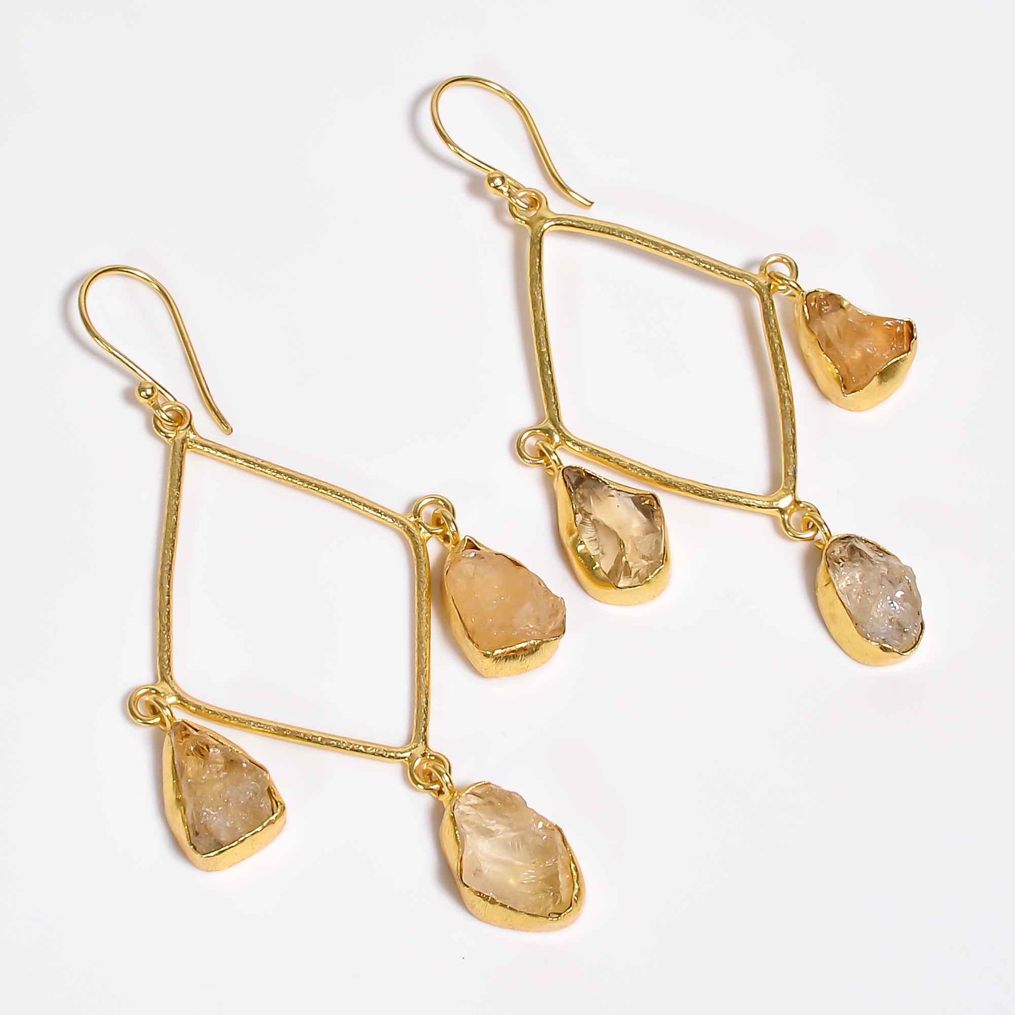 18K Gold Plated Earrings Natural Rough Citrine Gemstone Earrings