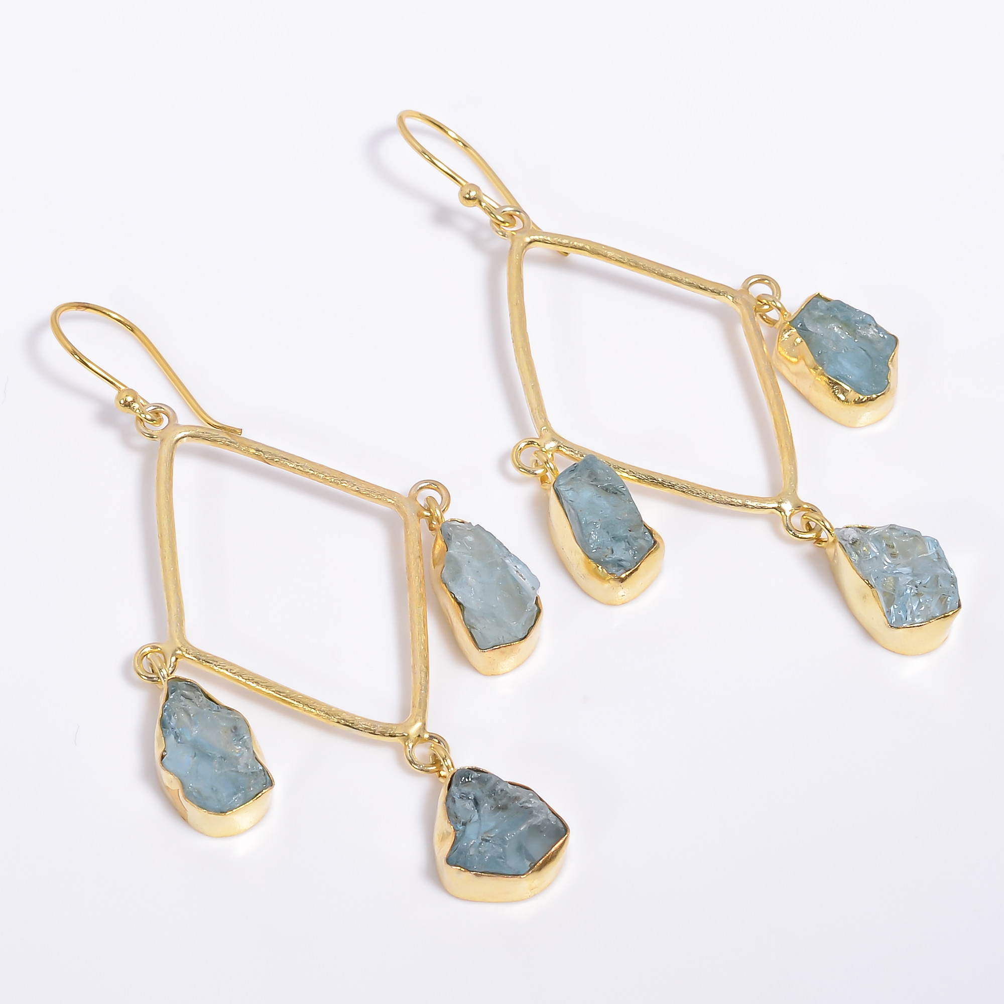 18K Gold Plated Earrings Natural Rough Aquamarine Gemstone Earrings