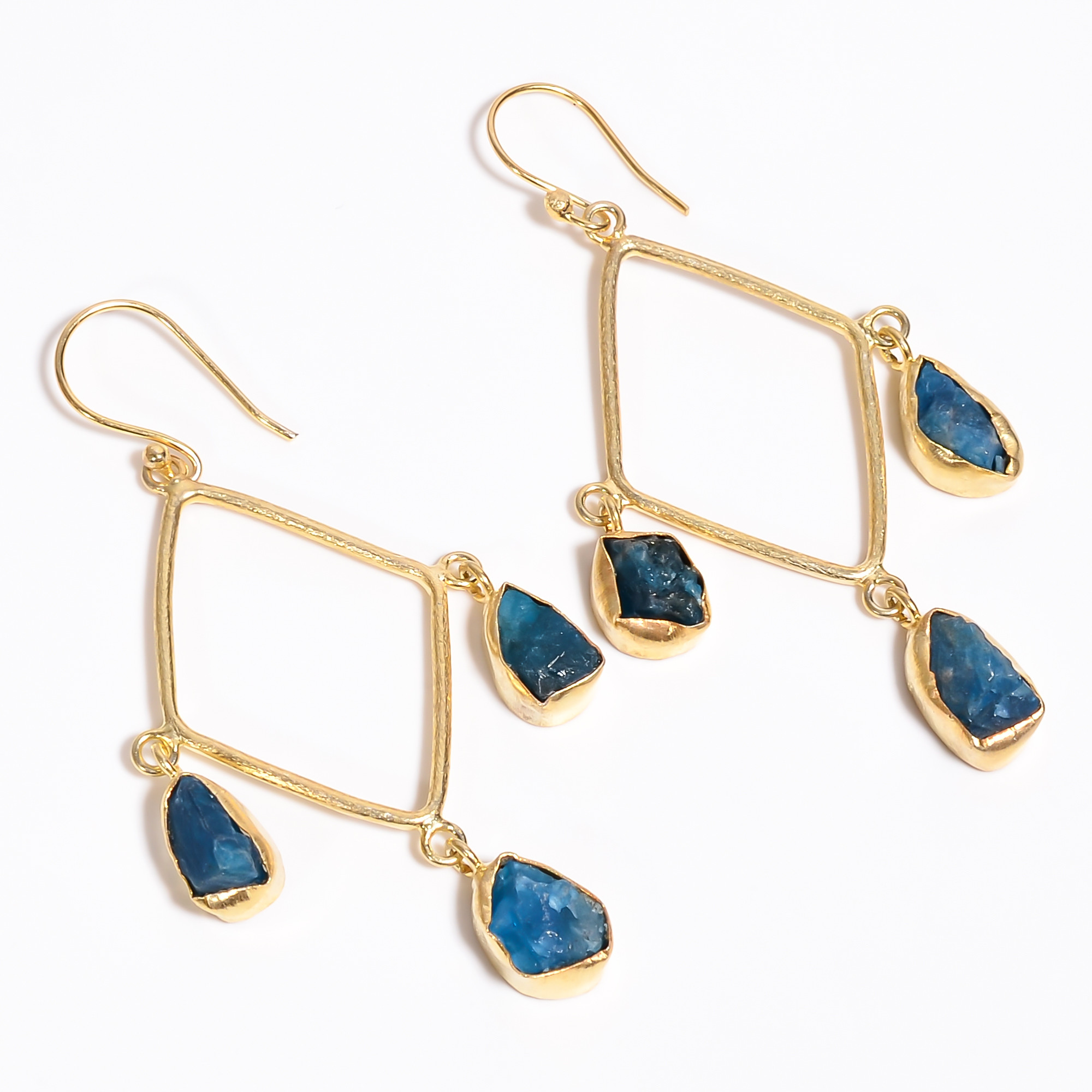 18K Gold Plated Earrings Natural Rough Neon Apatite Gemstone Earrings