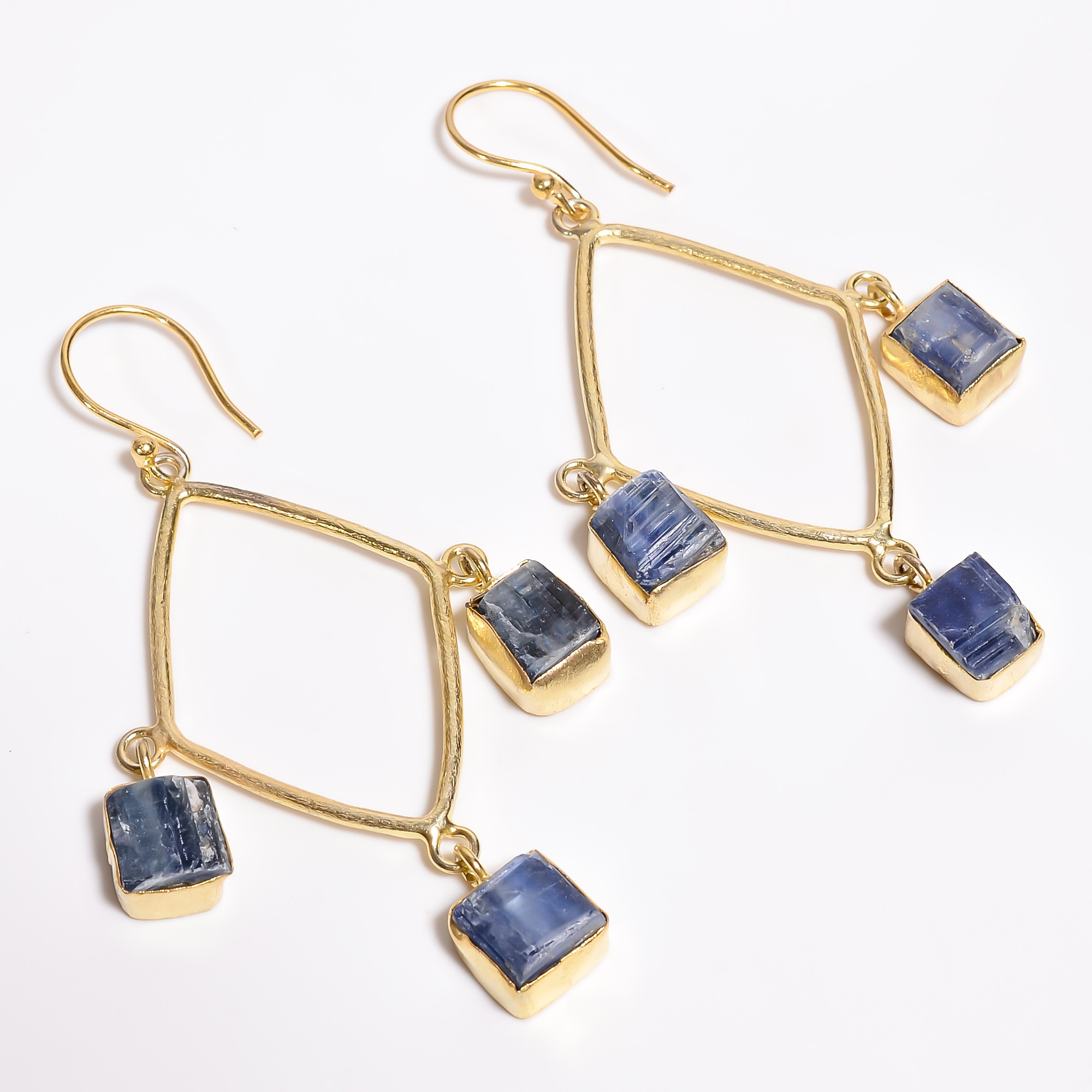 18K Gold Plated Earrings Natural Rough Blue Kyanite Gemstone Earrings