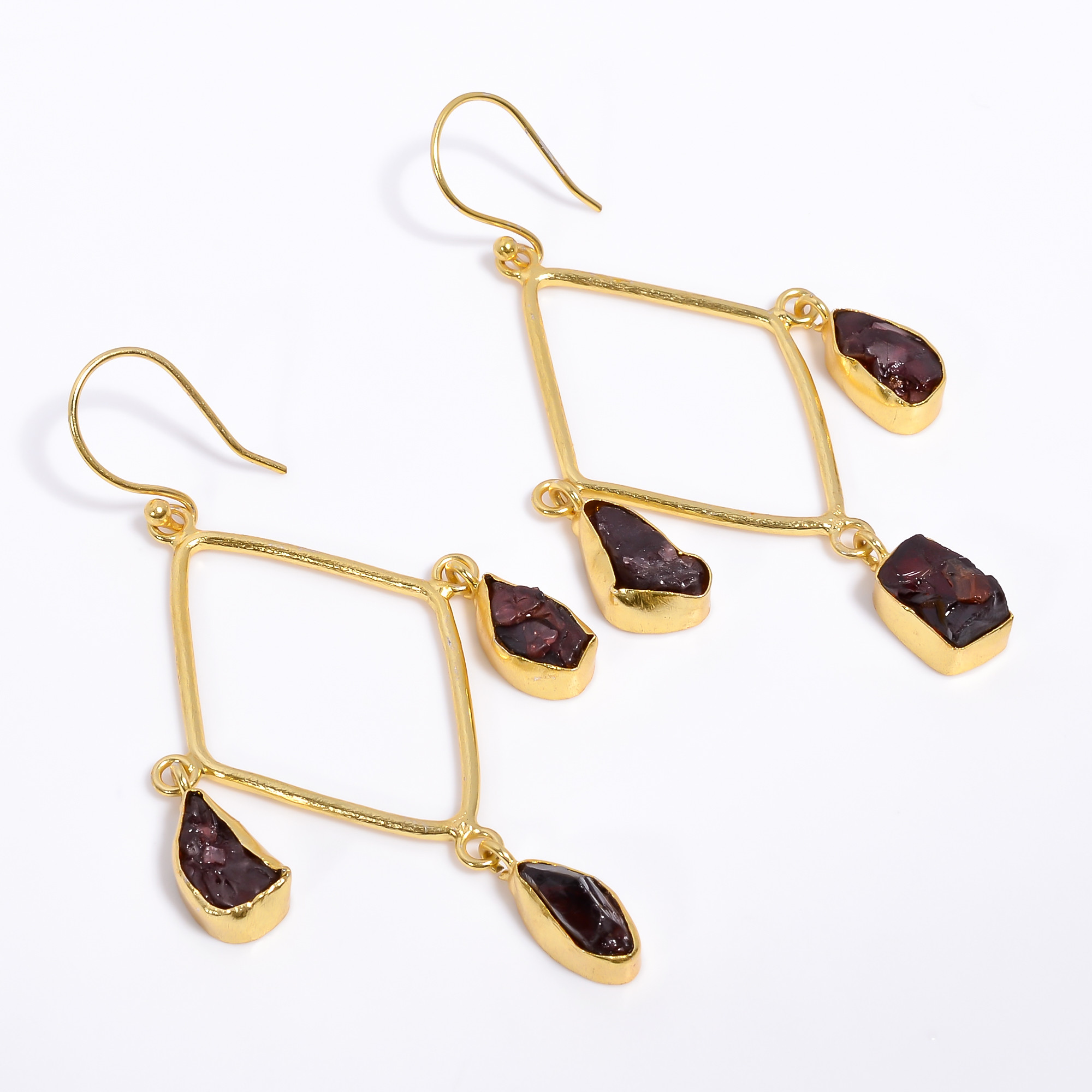 18K Gold Plated Earrings Natural Rough Garnet Gemstone Earrings