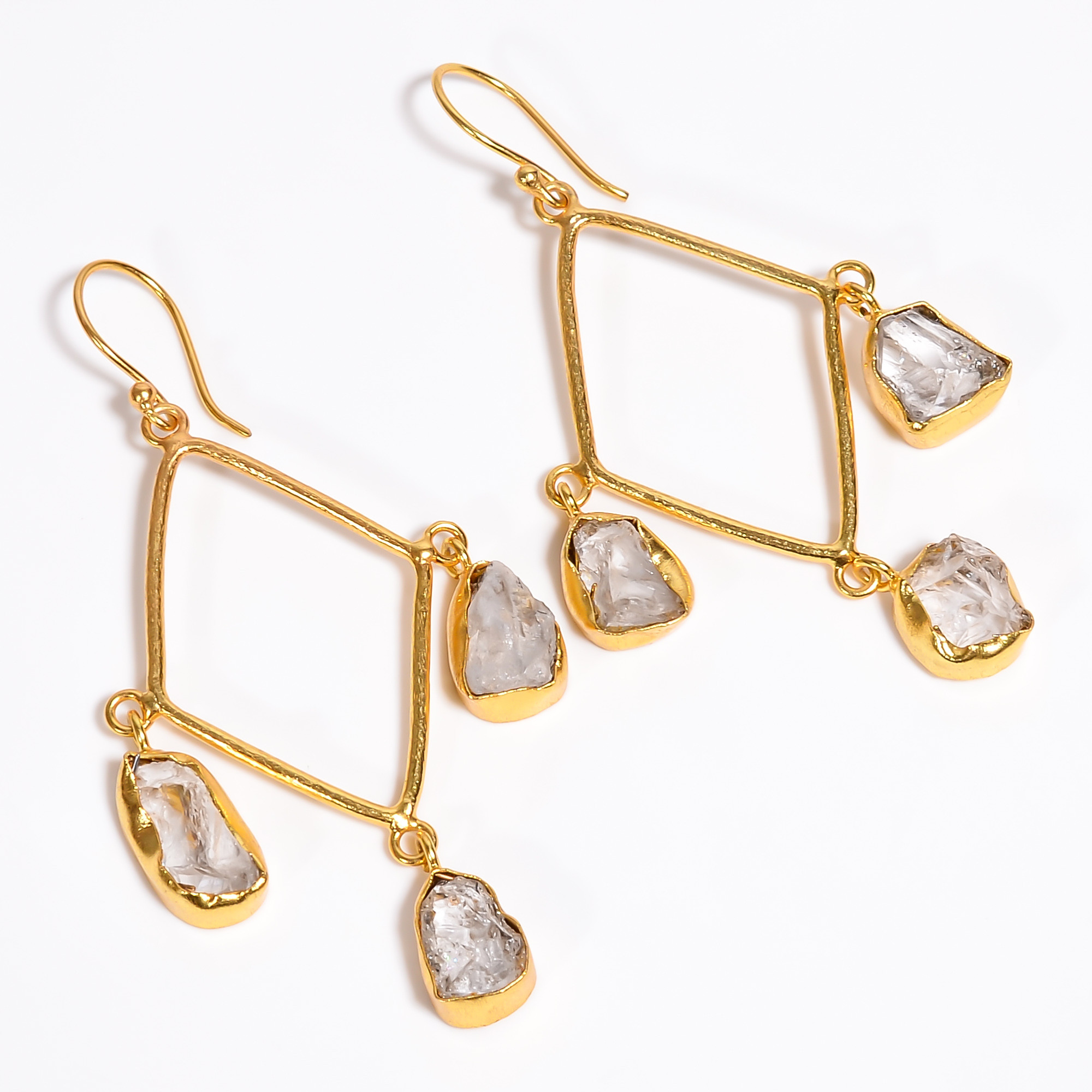 18K Gold Plated Earrings Natural Rough Crystal Gemstone Earrings