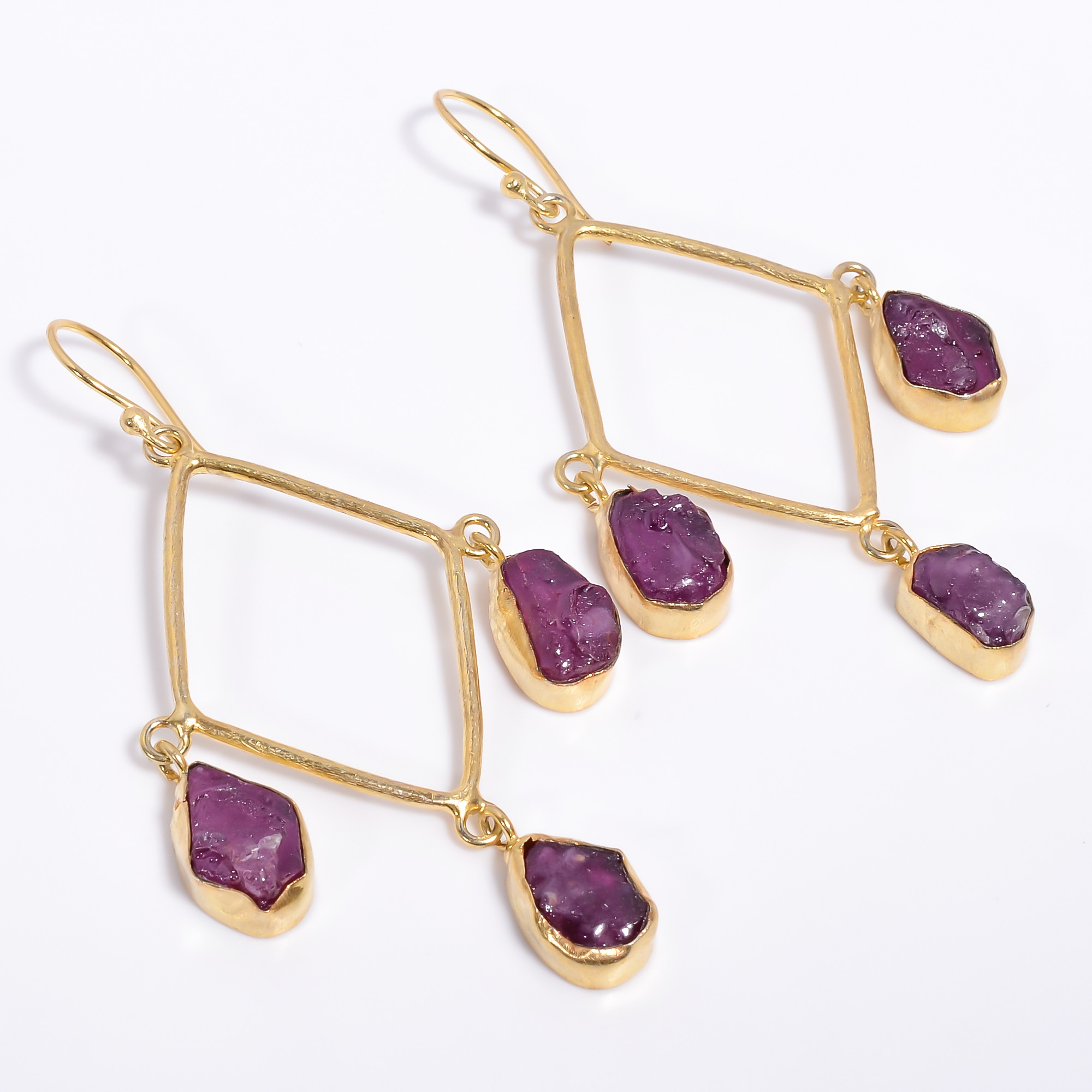 18K Gold Plated Earrings Natural Rough Ruby Gemstone Earrings