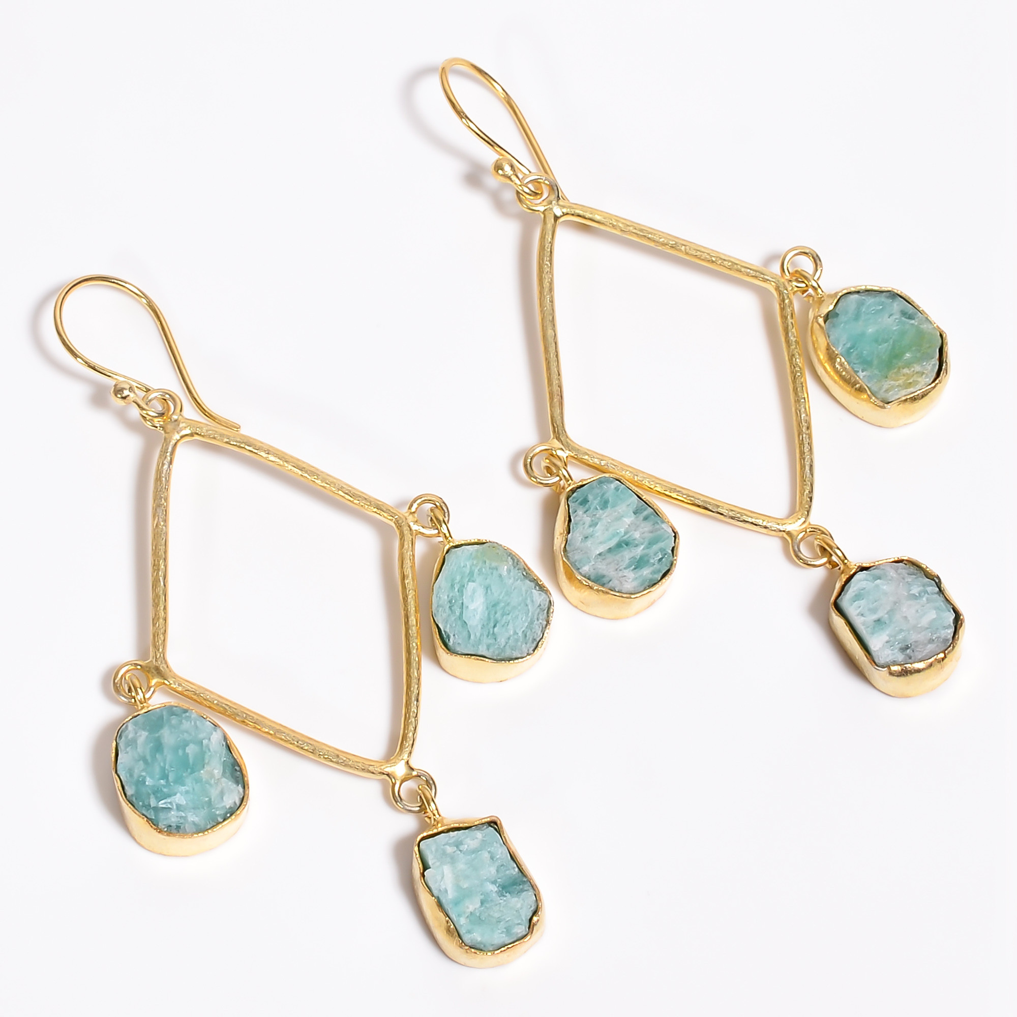 18K Gold Plated Earrings Natural Rough Amazonite Gemstone Earrings