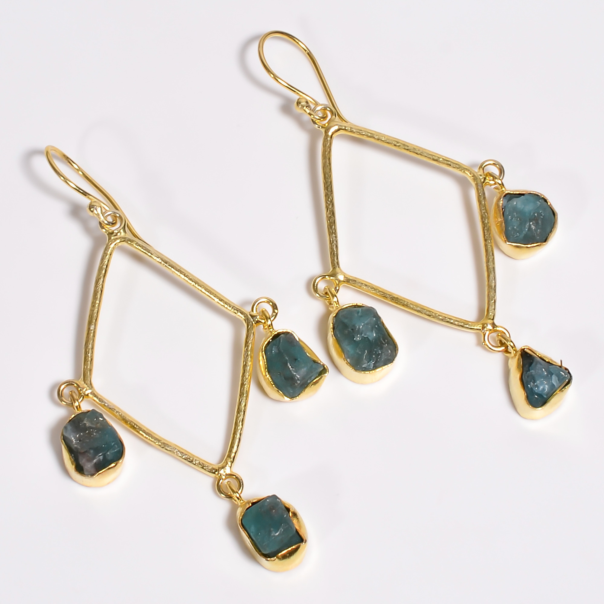 18K Gold Plated Earrings Natural Rough Sky Apatite Gemstone Earrings