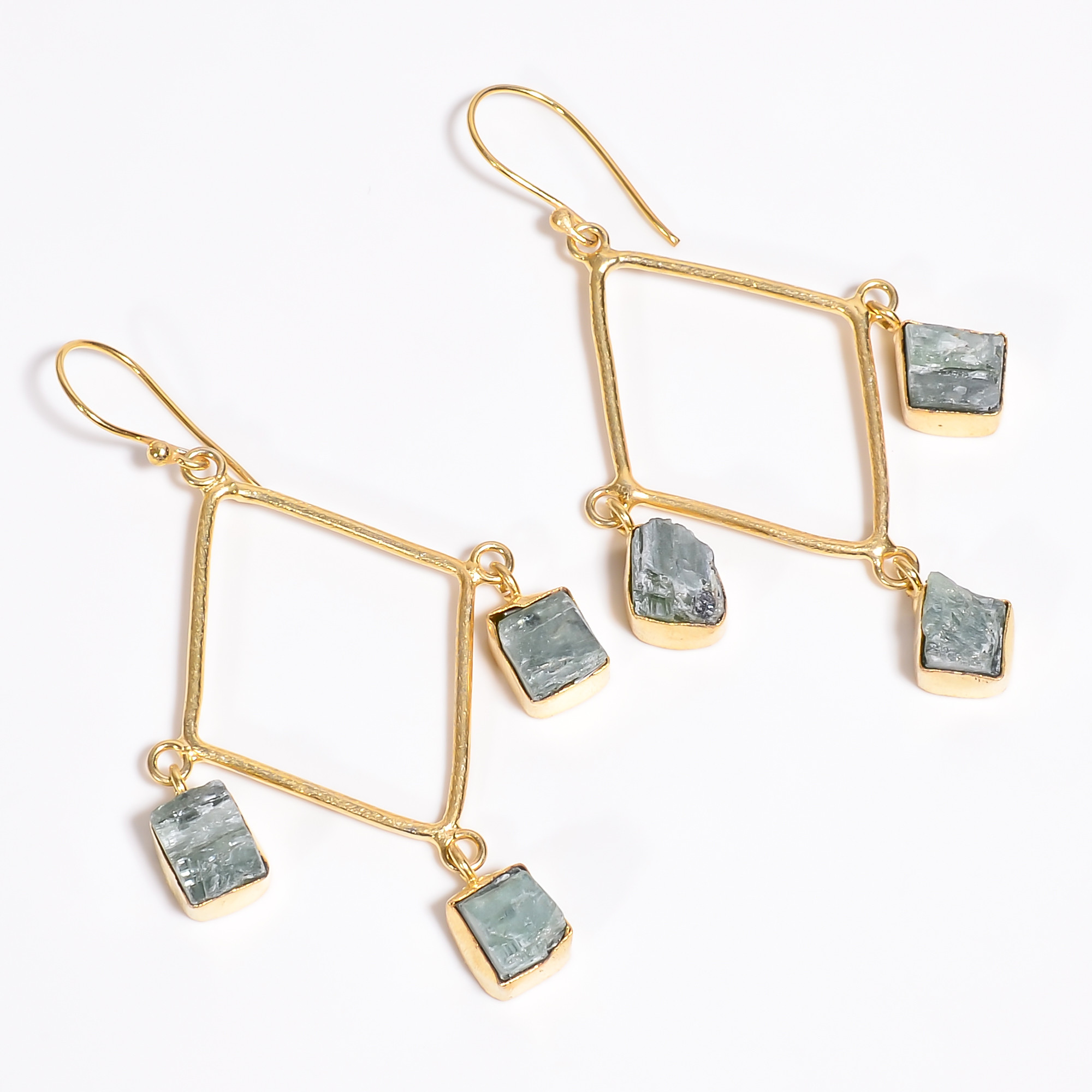 18K Gold Plated Earrings Natural Rough Green Kyanite Gemstone Earrings