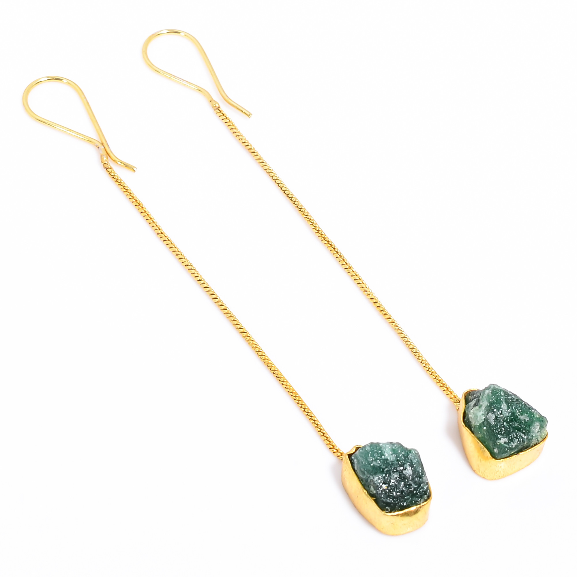 18K Gold Plated Earrings Natural Rough Green Aventurine Gemstone Earrings