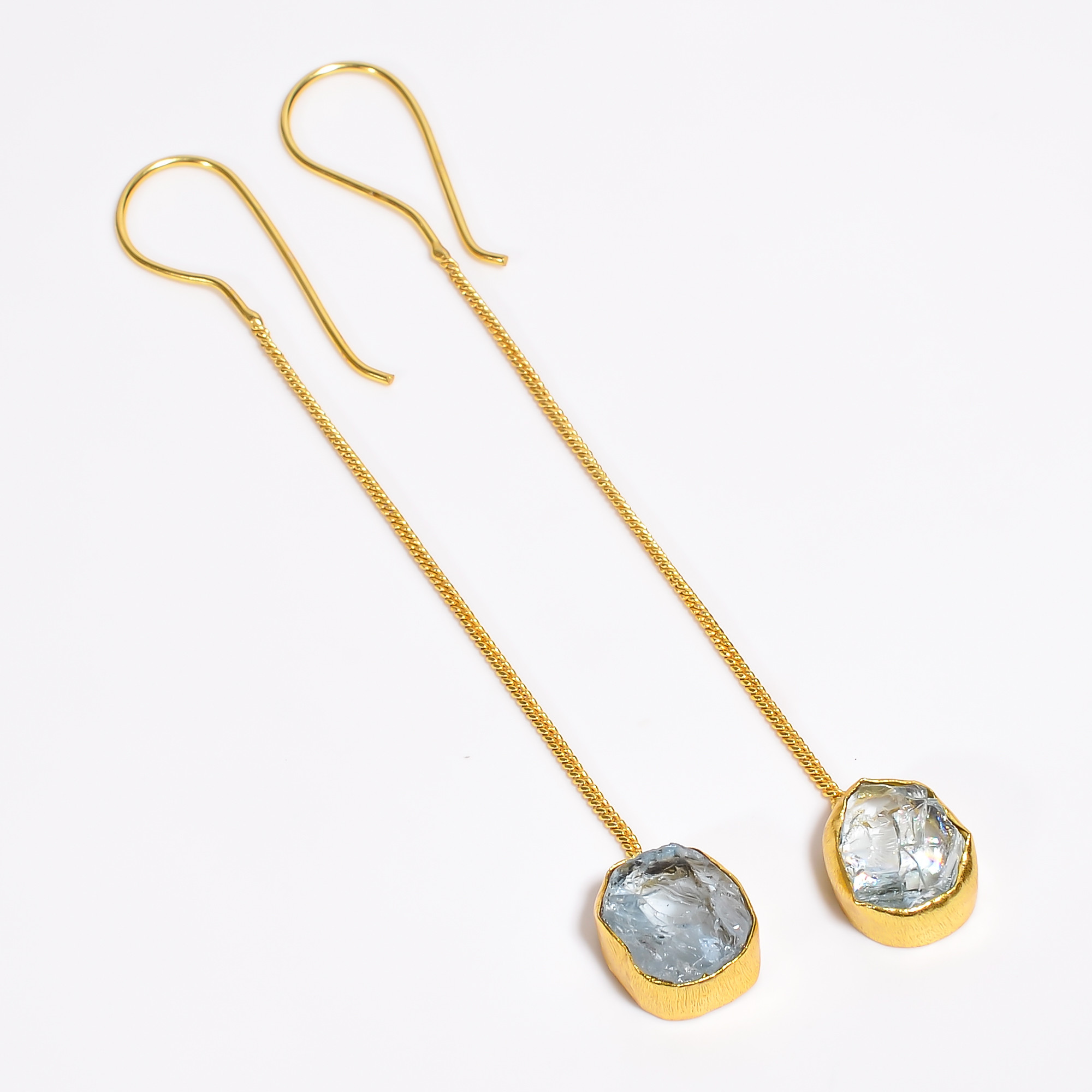 18K Gold Plated Earrings Natural Rough Aquamarine Gemstone Earrings