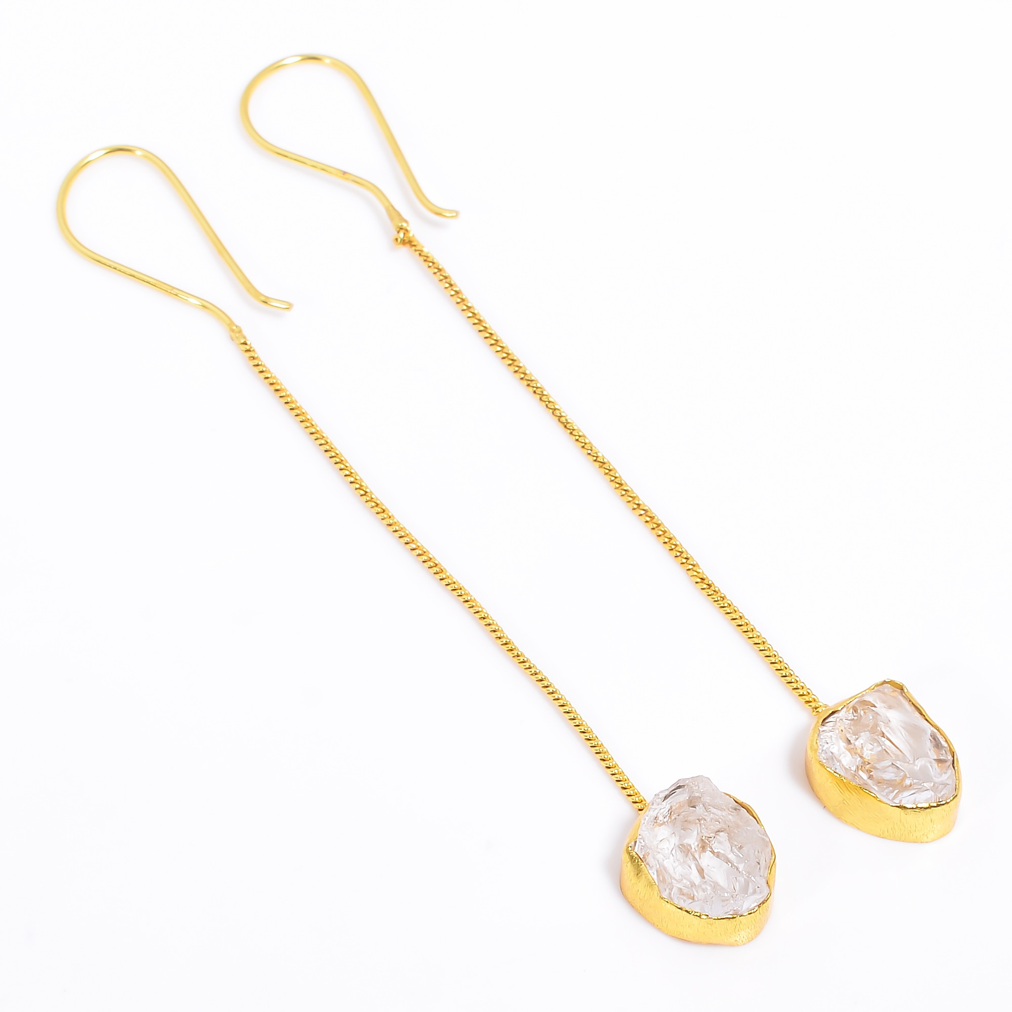 18K Gold Plated Earrings Natural Rough Crystal Gemstone Earrings