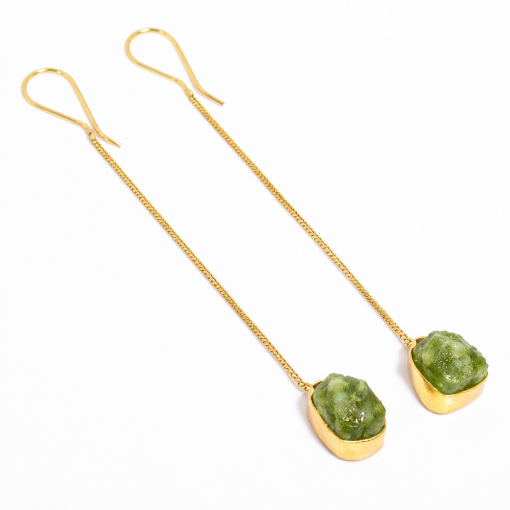 Image of 18K Gold Plated Earrings Natural Rough Peridot Gemstone Earrings