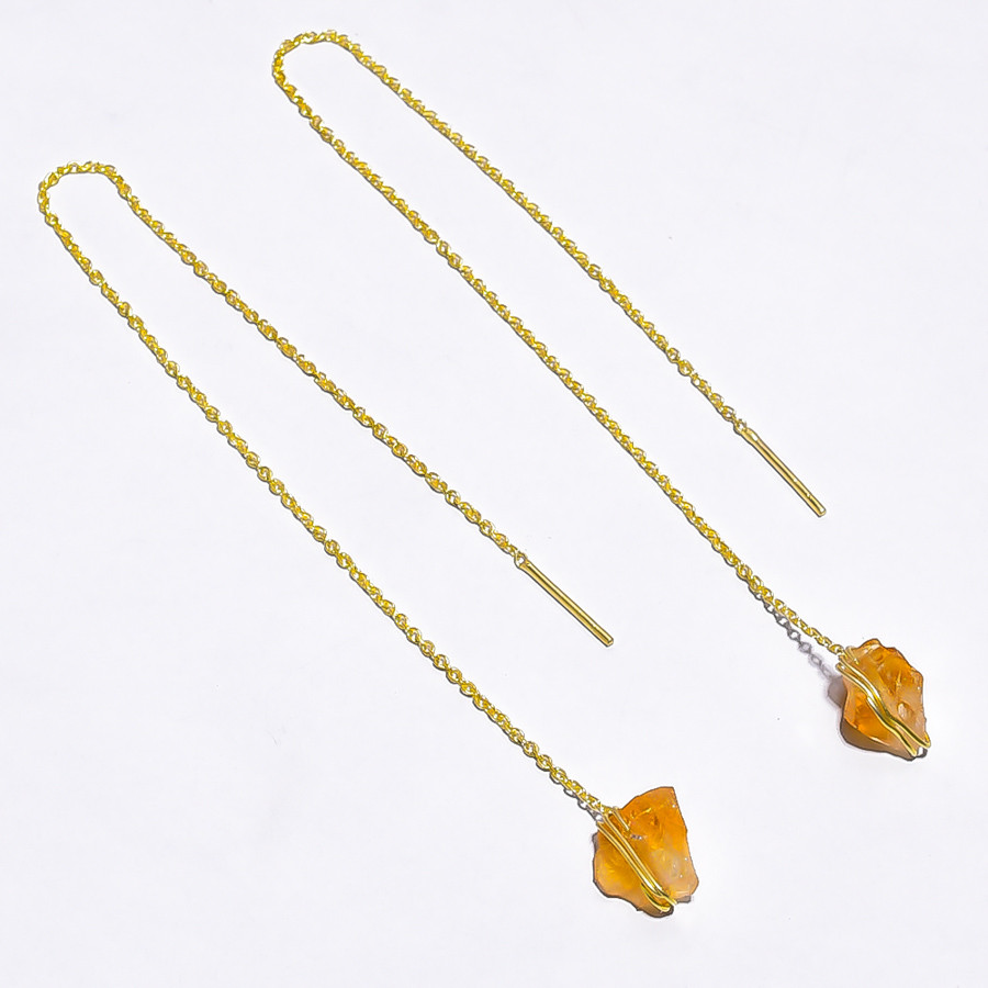 18K Gold Plated Earrings Natural Rough Citrine Gemstone Earrings