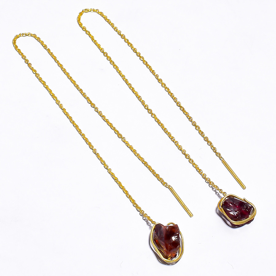 18K Gold Plated Earrings Natural Rough Garnet Gemstone Earrings