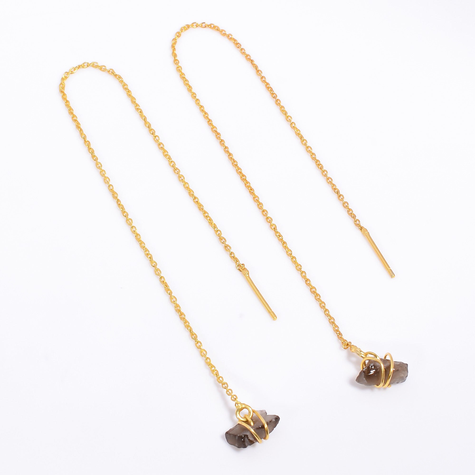 18K Gold Plated Earrings Natural Rough Smoky Gemstone Earrings