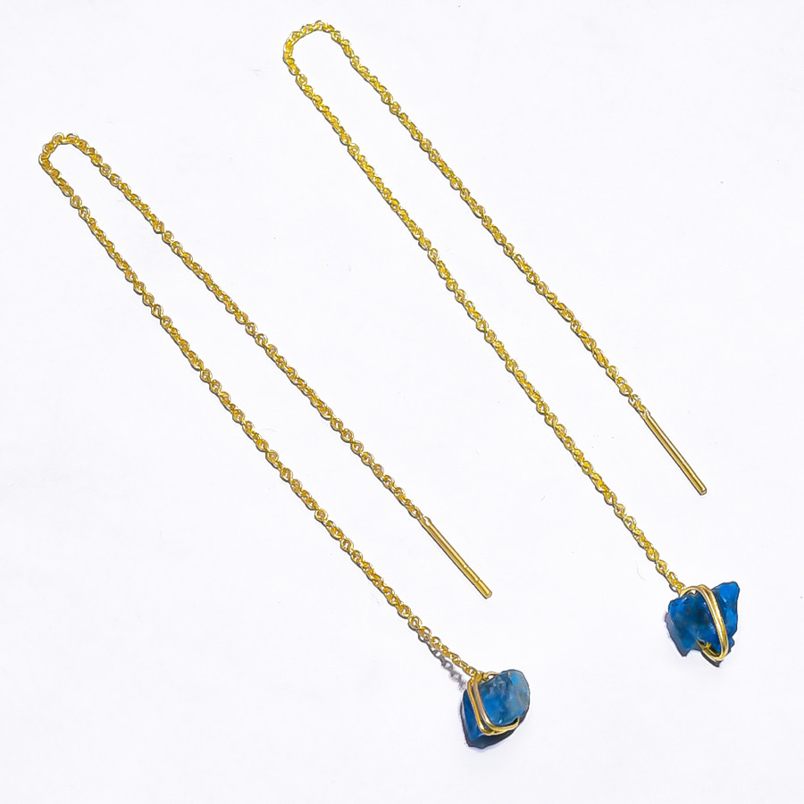 18K Gold Plated Earrings Natural Rough Neon Apatite Gemstone Earrings