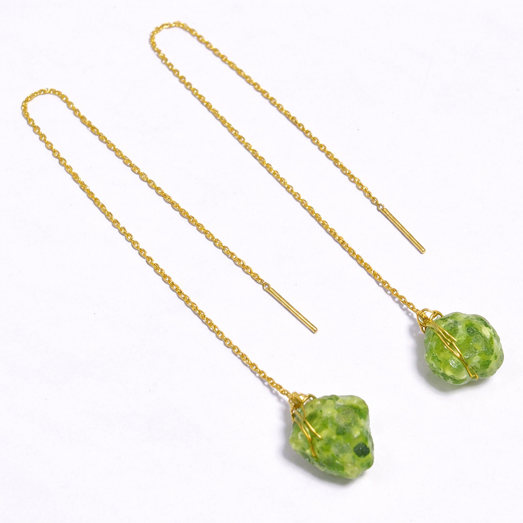 18K Gold Plated Earrings Natural Raw Peridot Gemstone Earrings