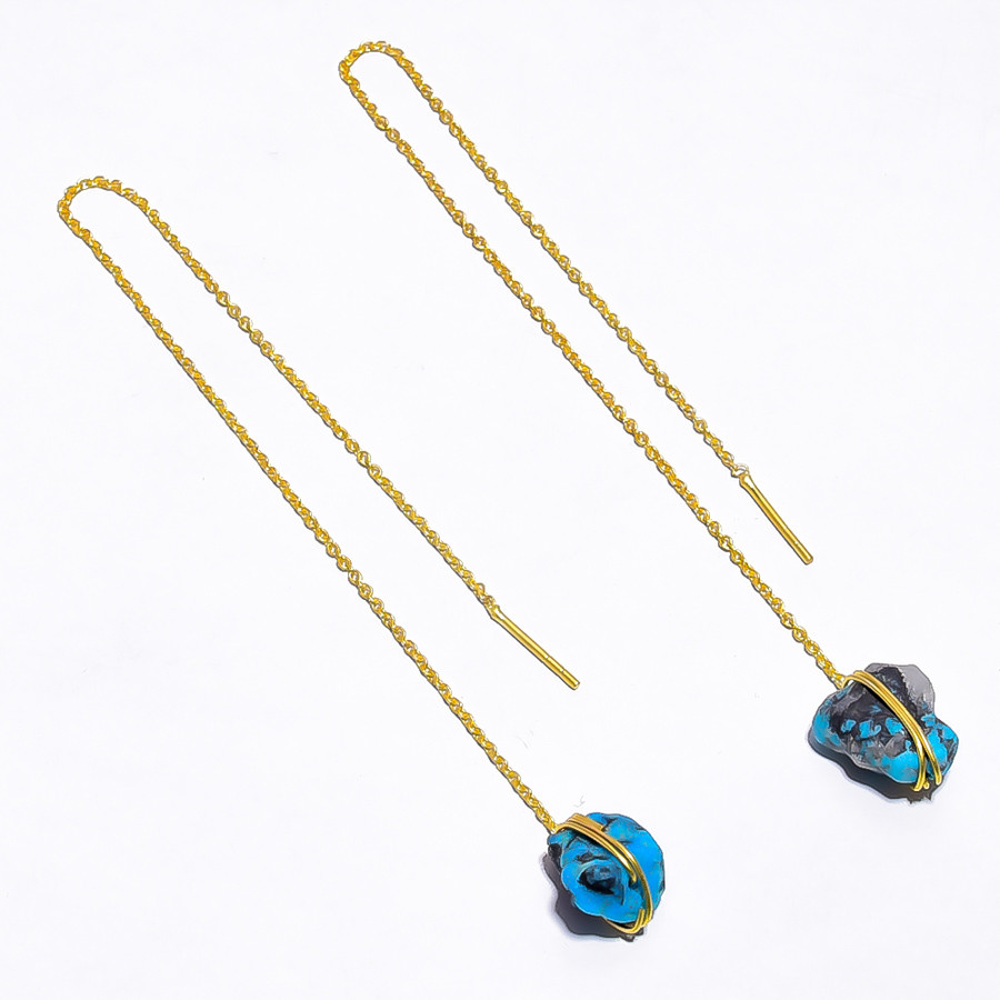 18K Gold Plated Earrings Natural Rough Turquoise Gemstone Earrings