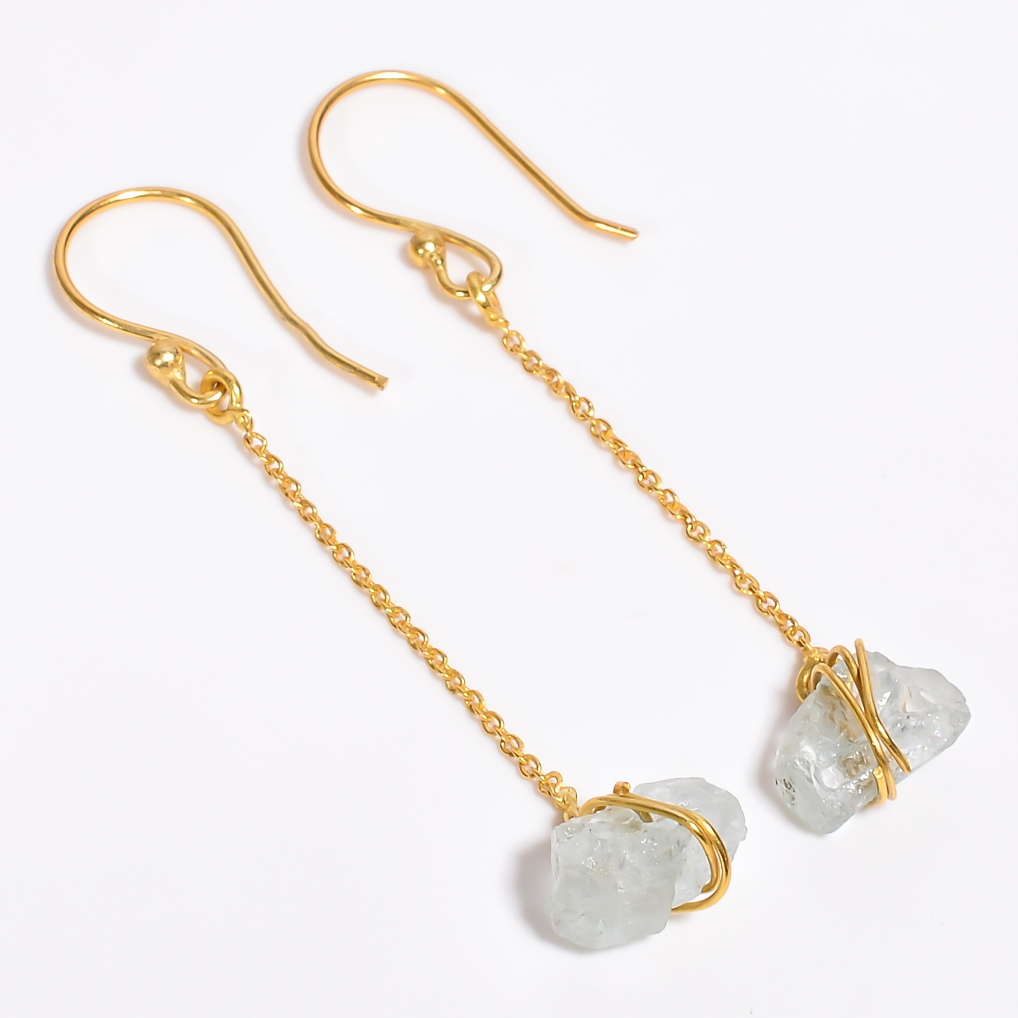 18K Gold Plated Earrings Natural Rough Aquamarine Gemstone Earrings
