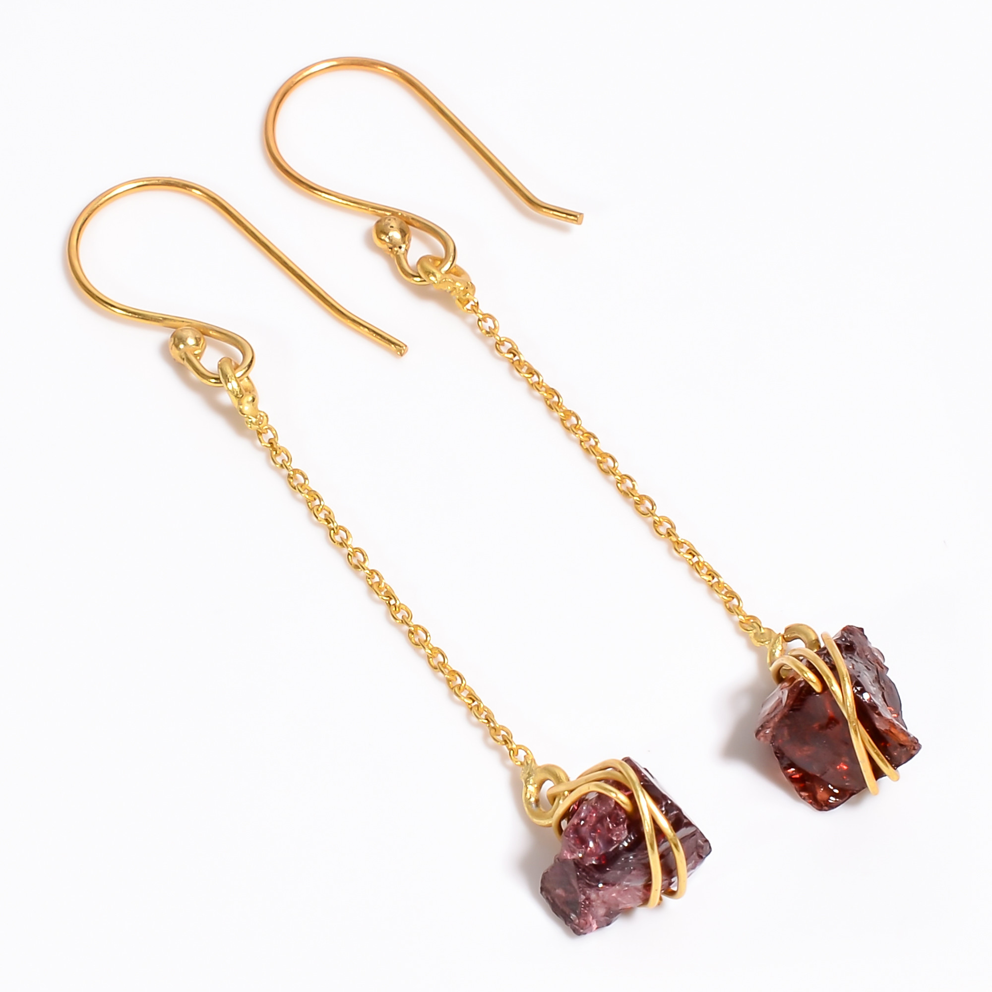 18K Gold Plated Earrings Natural Rough Garnet Gemstone Earrings