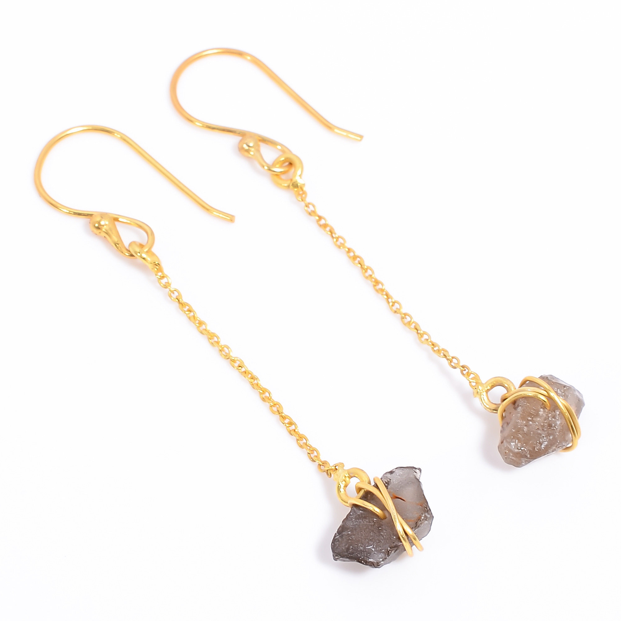 18K Gold Plated Earrings Natural Rough Smoky Gemstone Earrings