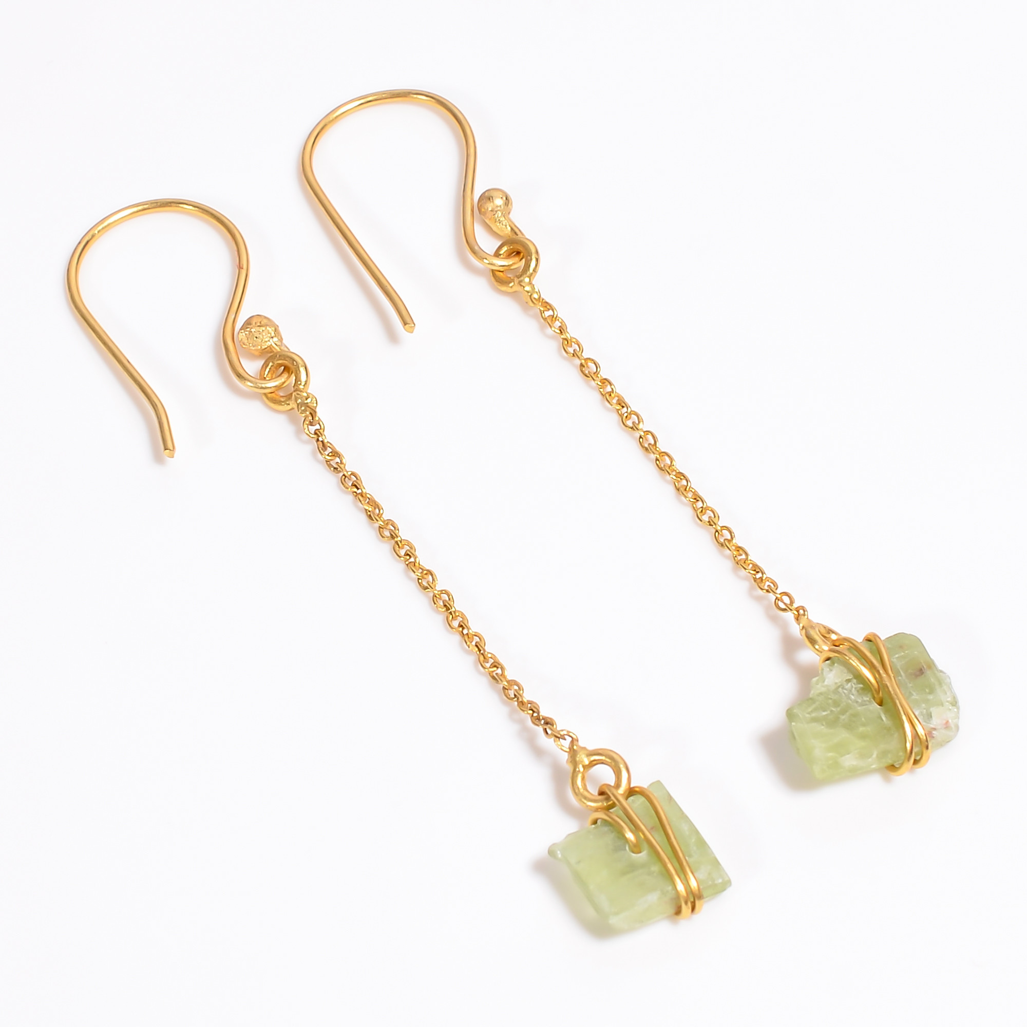 18K Gold Plated Earrings Natural Rough Green Kyanite Gemstone Earrings