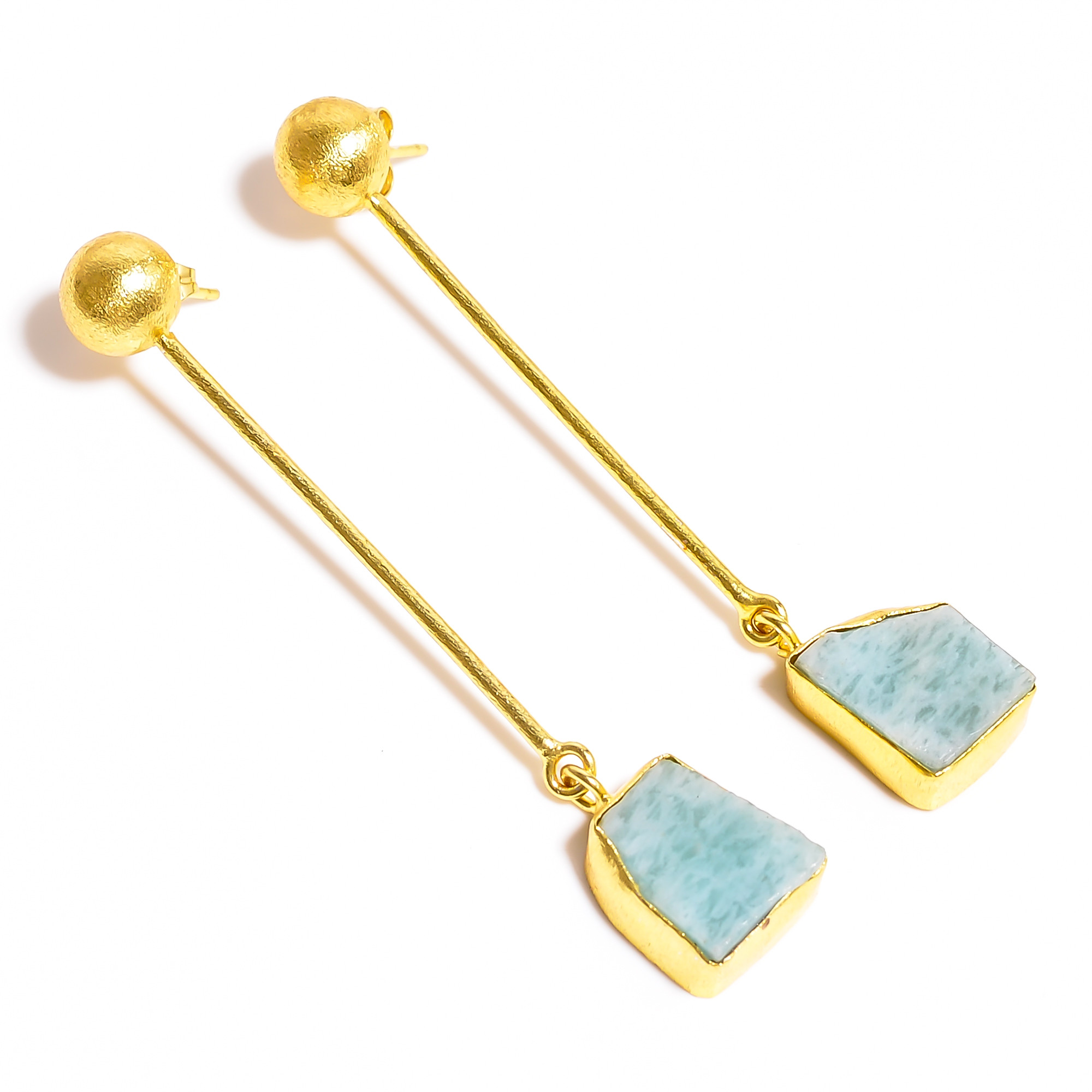 18K Gold Plated Brass Earrings Natural Rough Amazonite Gemstone Earrings