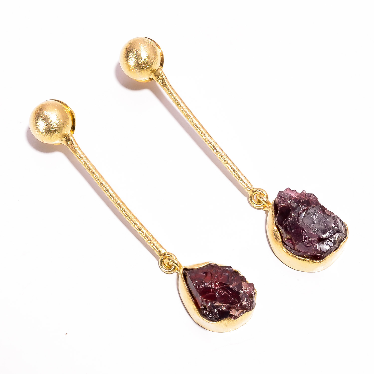 18K Gold Plated Brass Earrings Natural Rough Garnet Gemstone Earrings