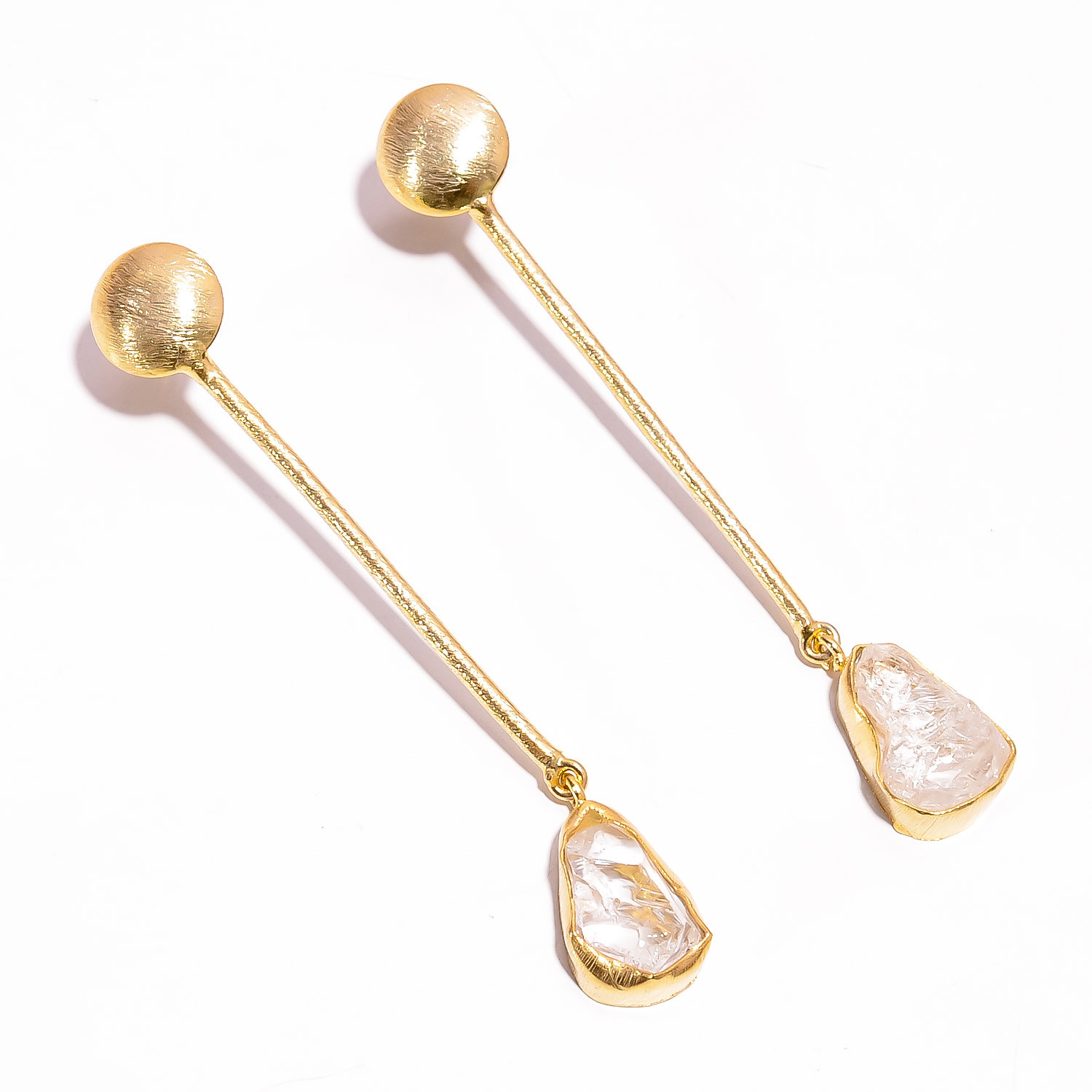 18K Gold Plated Brass Earrings Natural Rough Crystal Gemstone Earrings