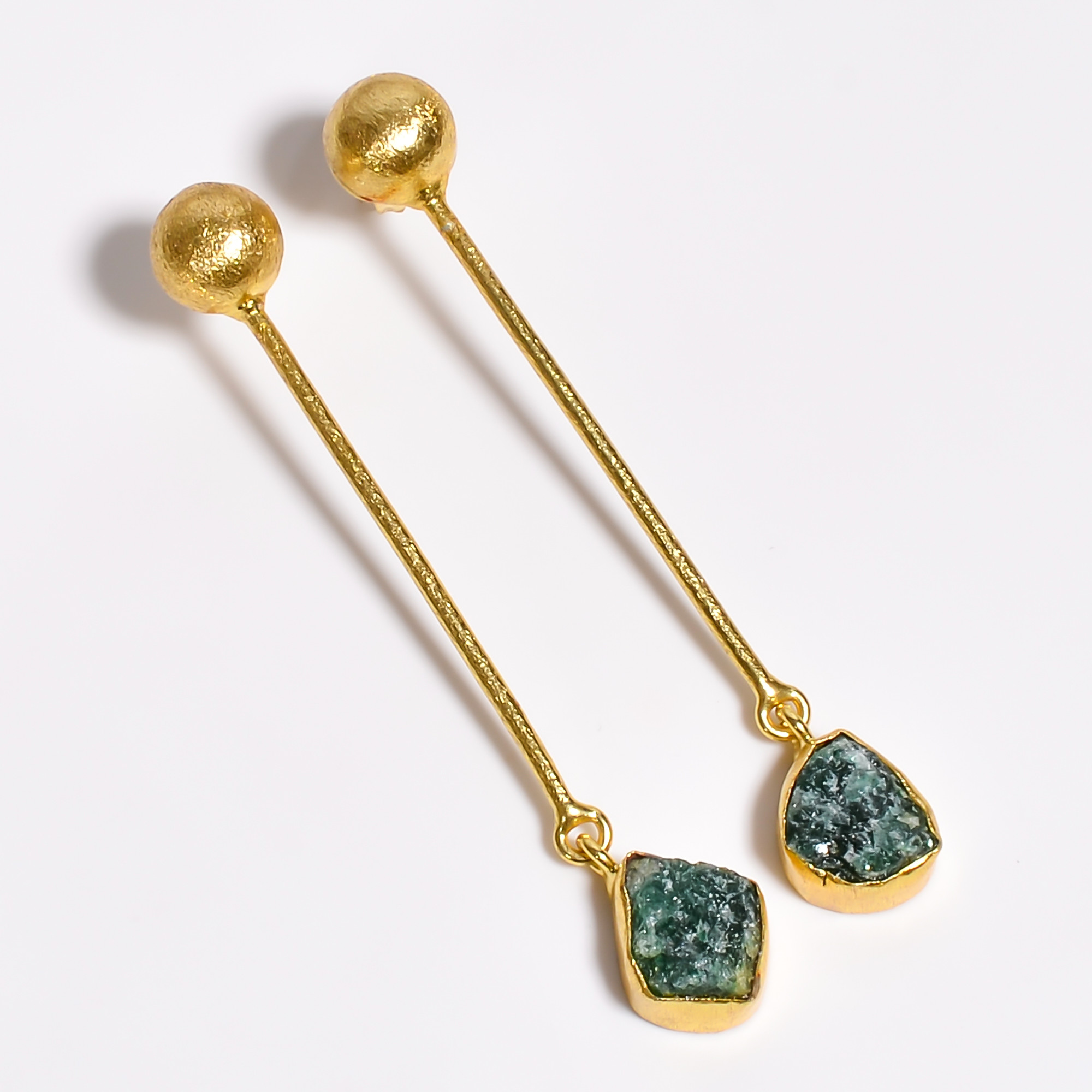 18K Gold Plated Earrings Natural Rough Green Aventurine Gemstone Earrings