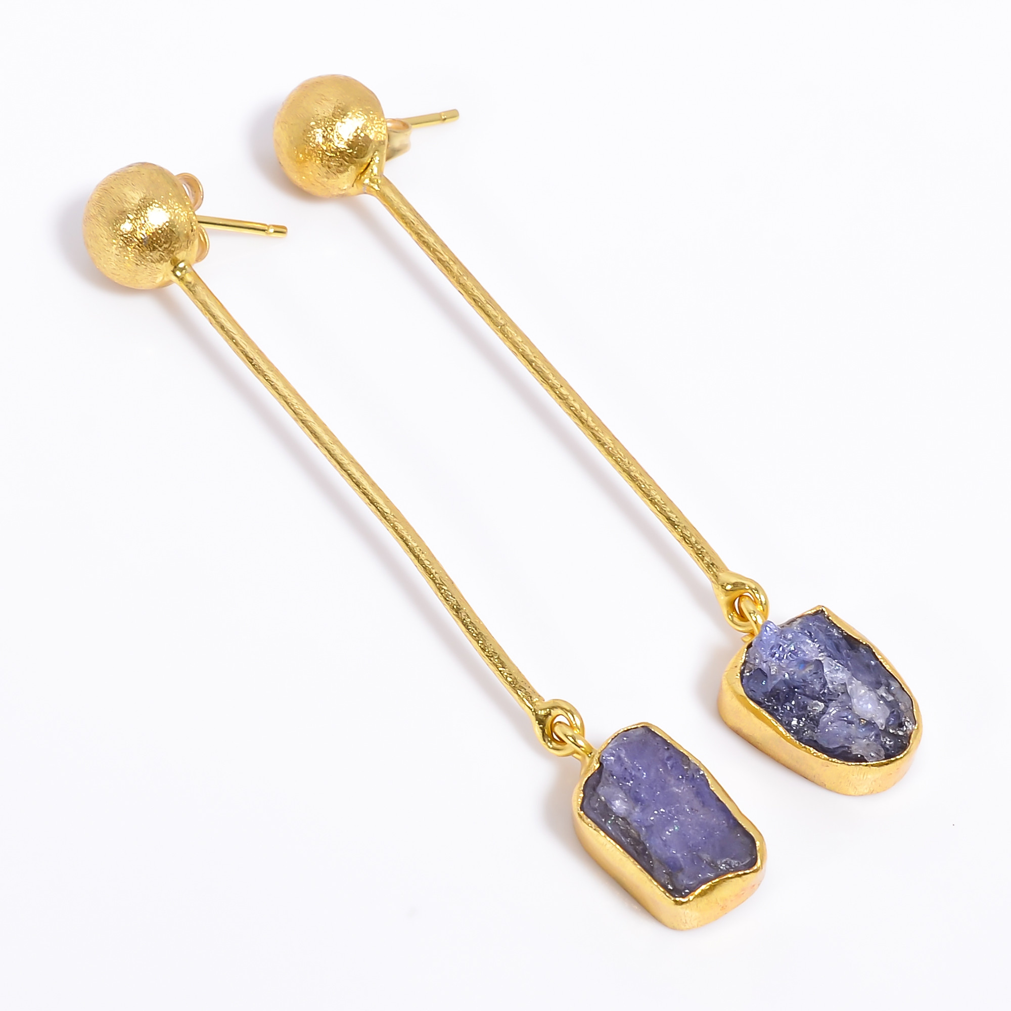 18K Gold Plated Earrings Natural Rough Tanzanite Gemstone Earrings