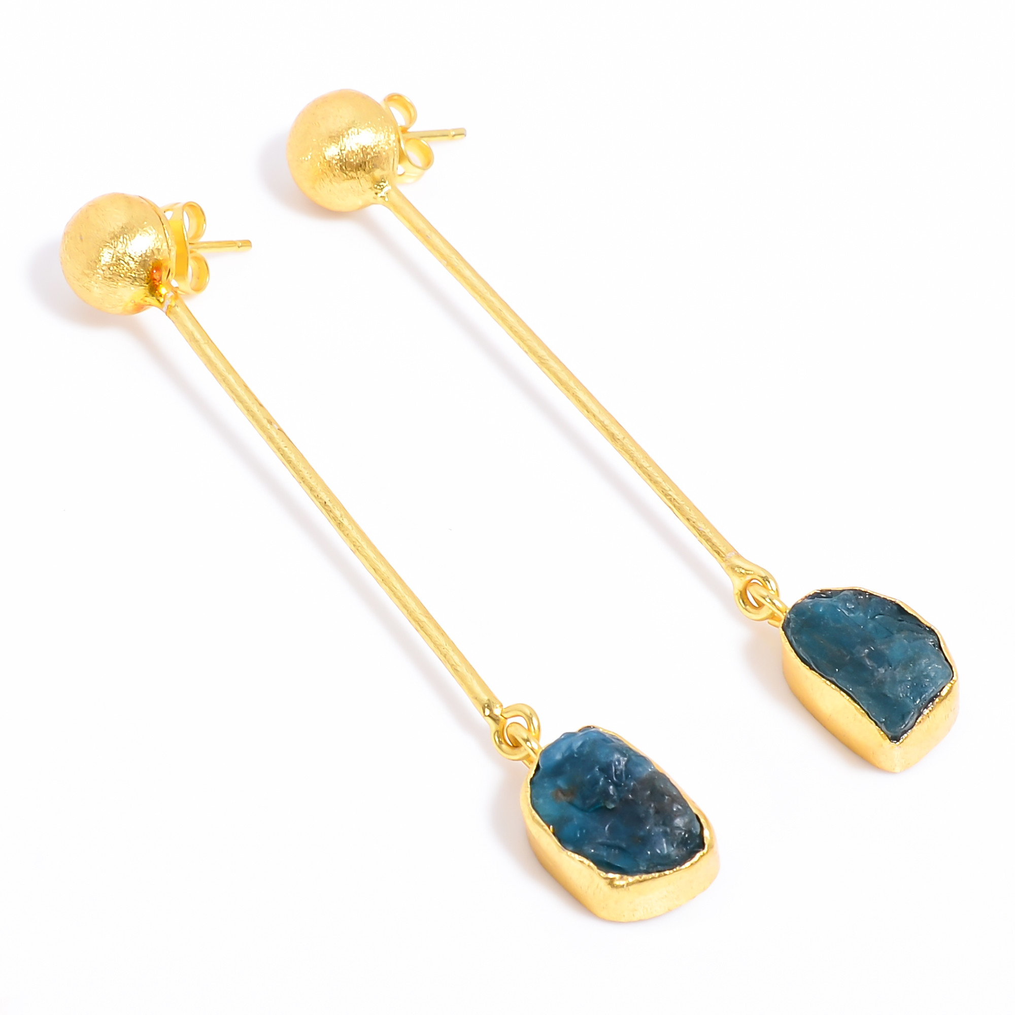 18K Gold Plated Earrings Natural Rough Neon Apatite Gemstone Earrings