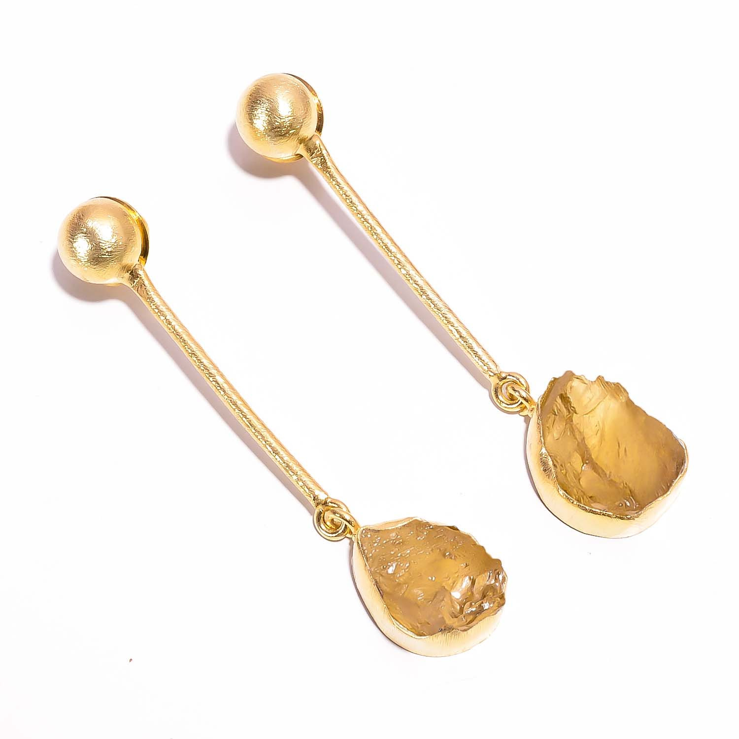 18K Gold Plated Earrings Natural Rough Citrine Gemstone Earrings