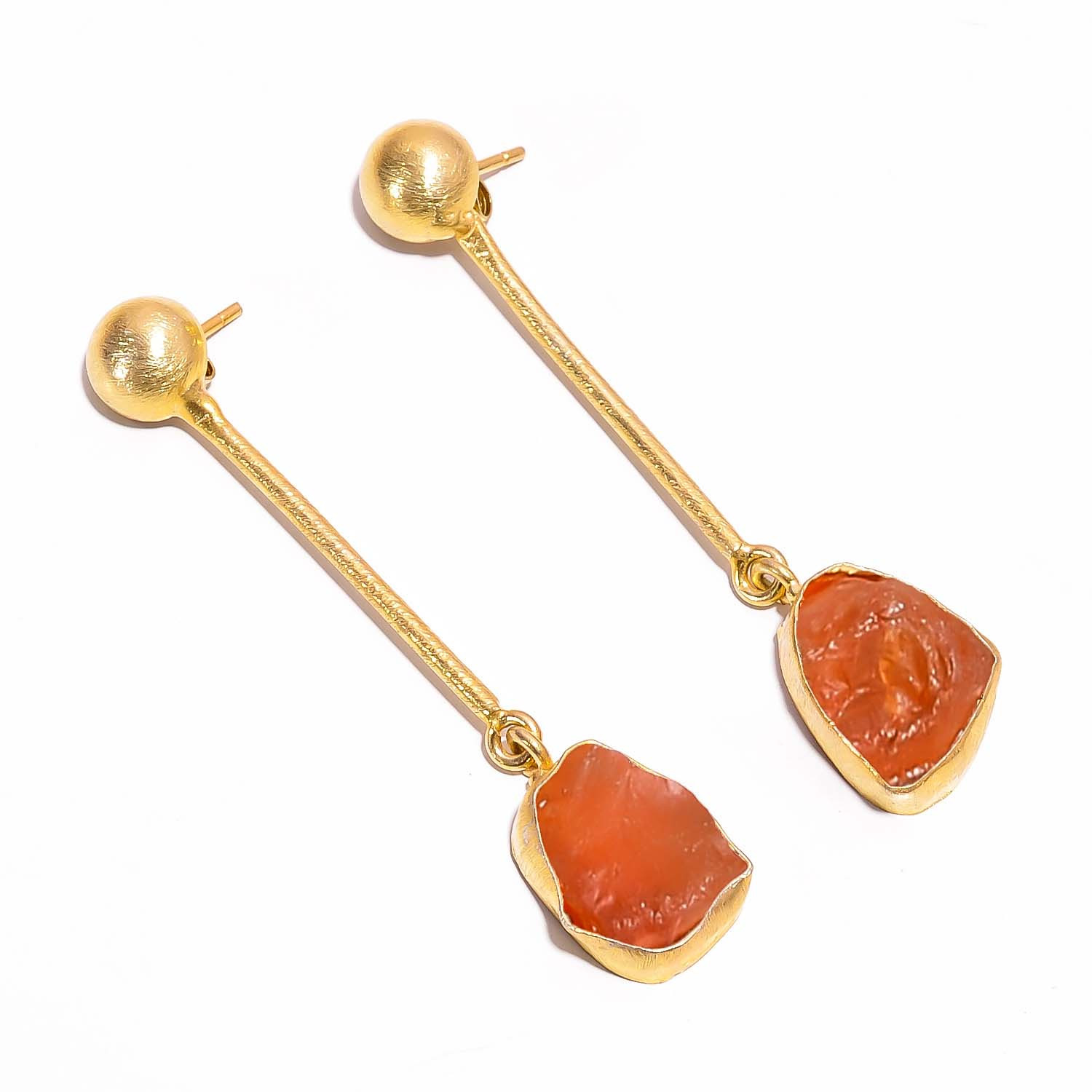 18K Gold Plated Earrings Natural Rough Carnelian Gemstone Earrings