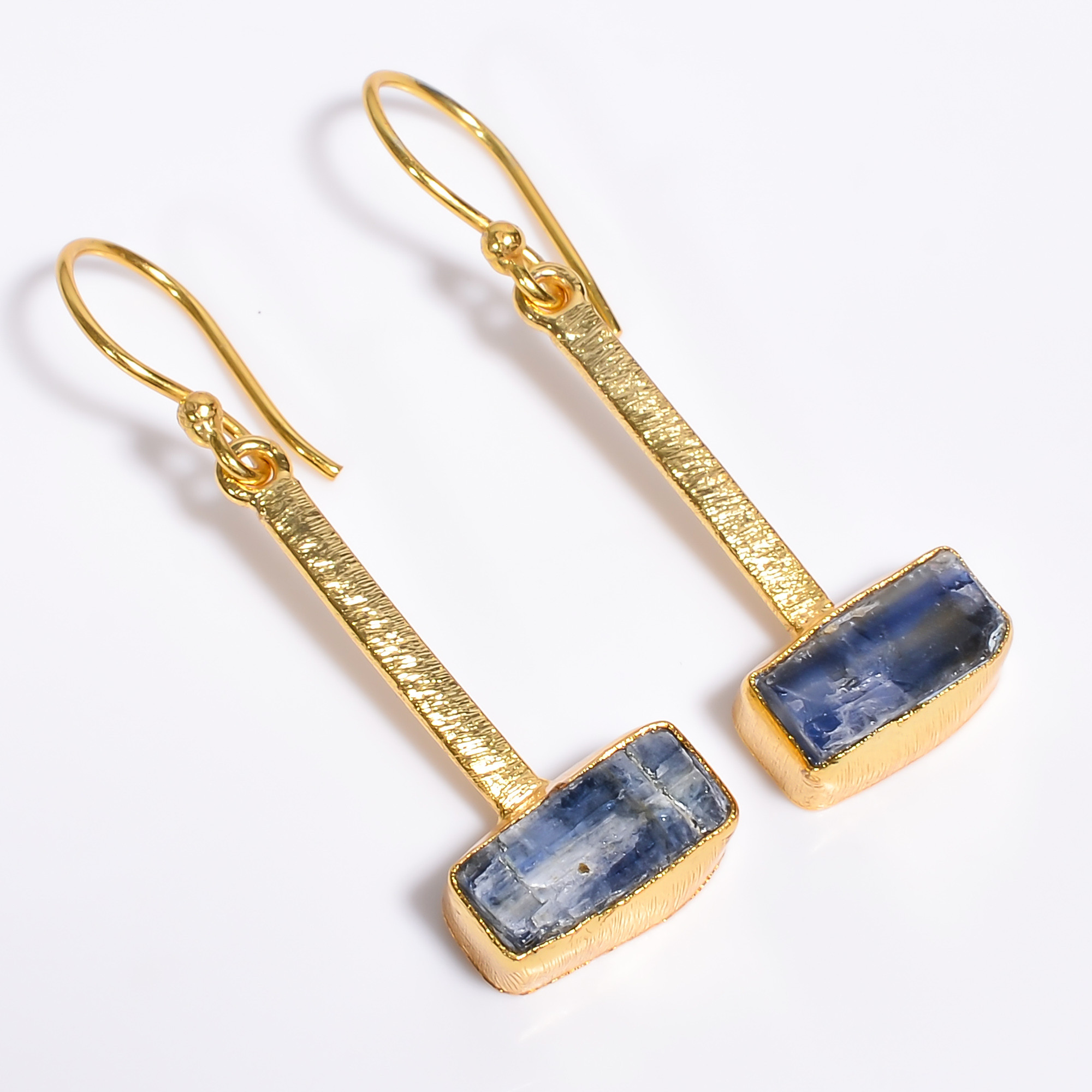 18K Gold Plated Earrings Natural Rough Blue Kyanite Gemstone Earrings