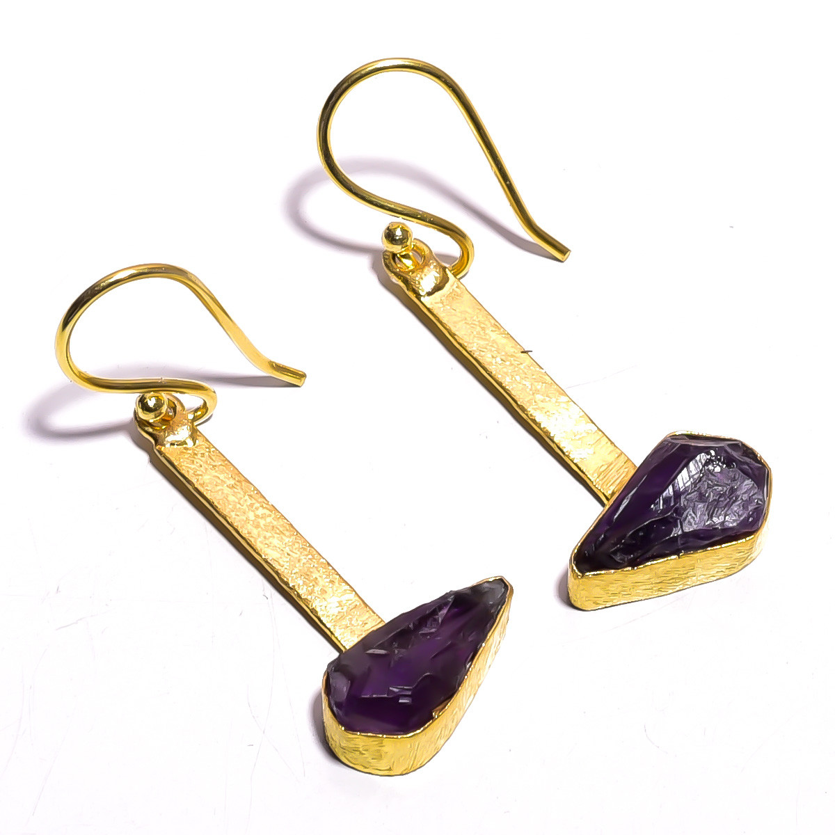 18K Gold Plated Earrings Natural Rough Amethyst Gemstone Earrings