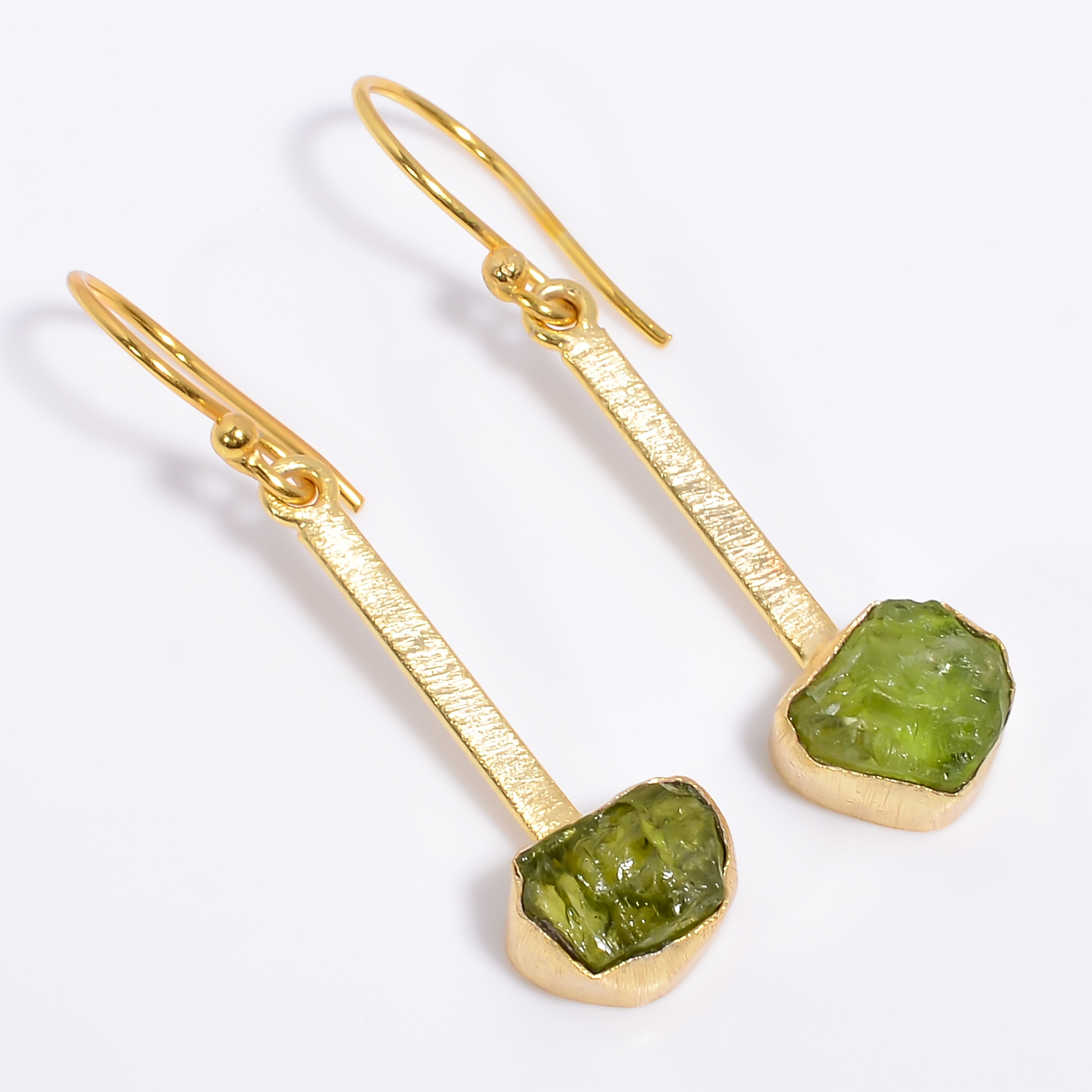 18K Gold Plated Earrings Natural Rough Peridot Gemstone Earrings