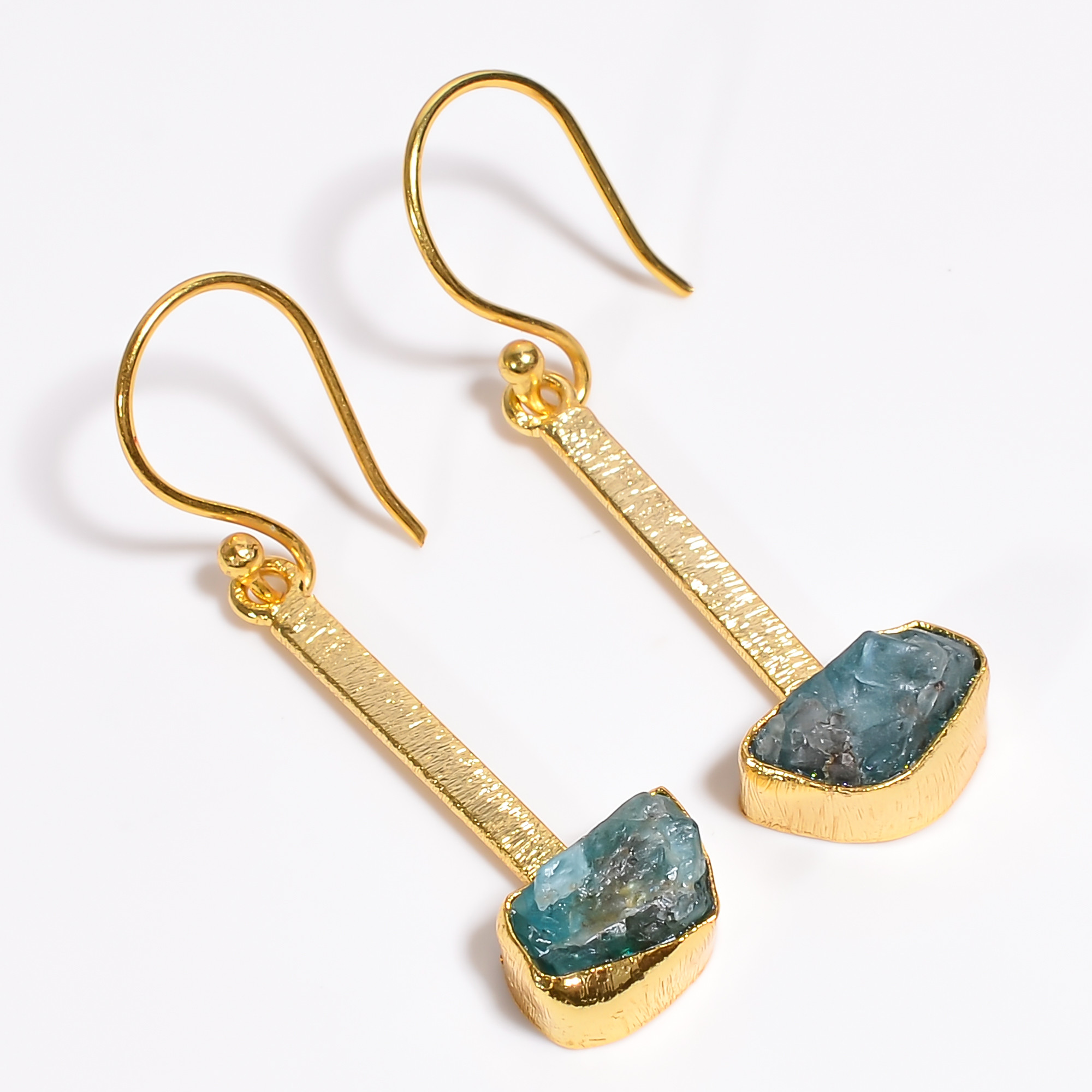18K Gold Plated Earrings Natural Rough Sky Apatite Gemstone Earrings