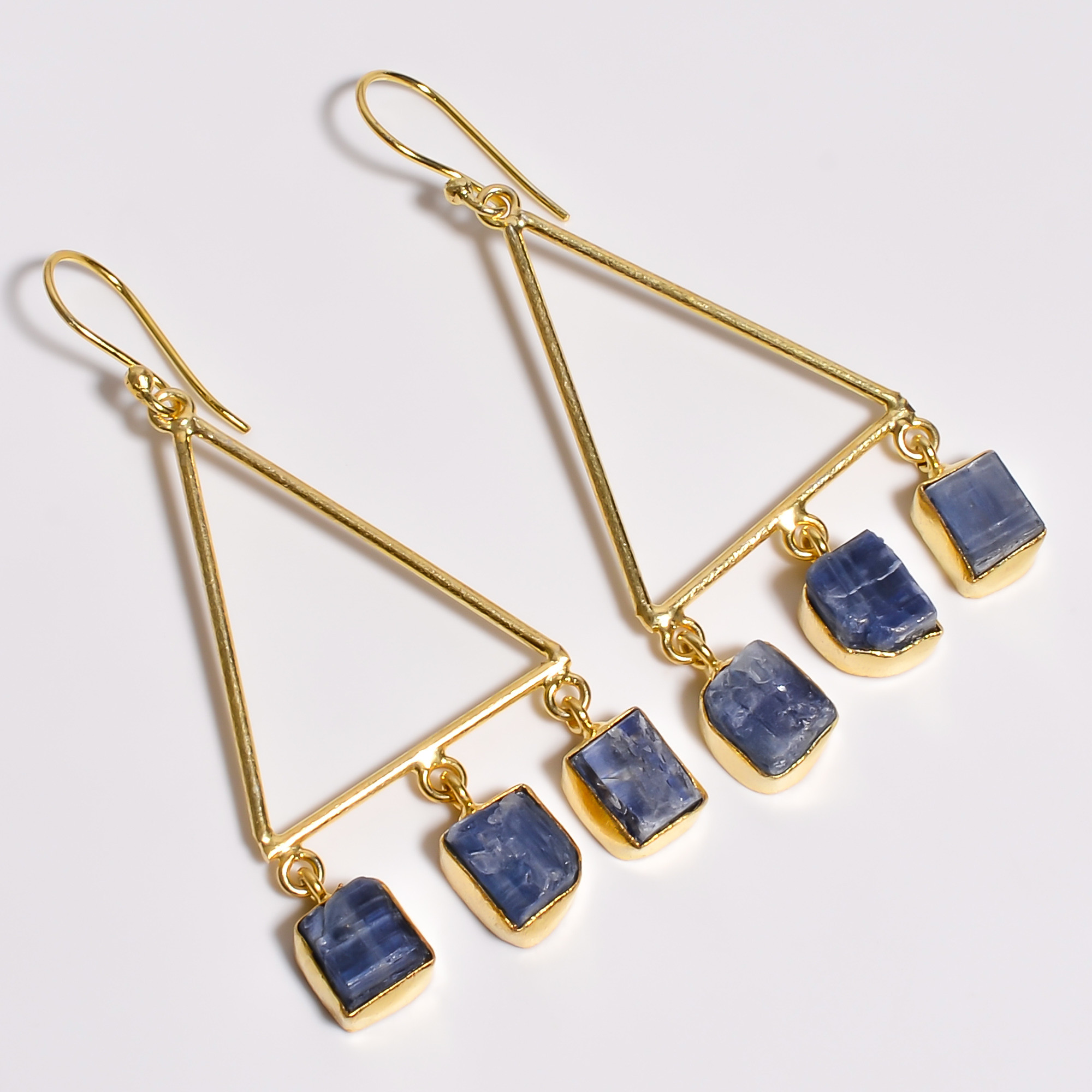 18K Gold Plated Earrings Natural Rough Blue Kyanite Gemstone Earrings