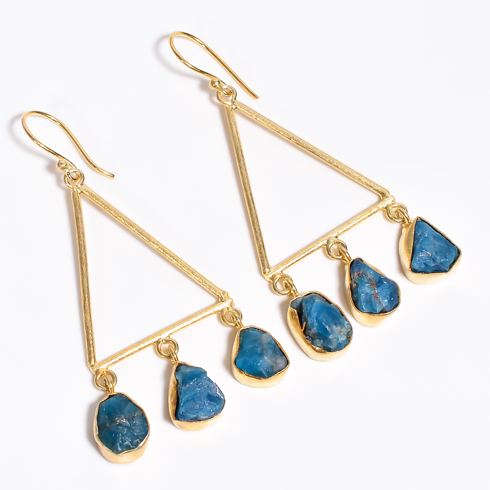 18K Gold Plated Earrings Natural Rough Neon Apatite Gemstone Earrings
