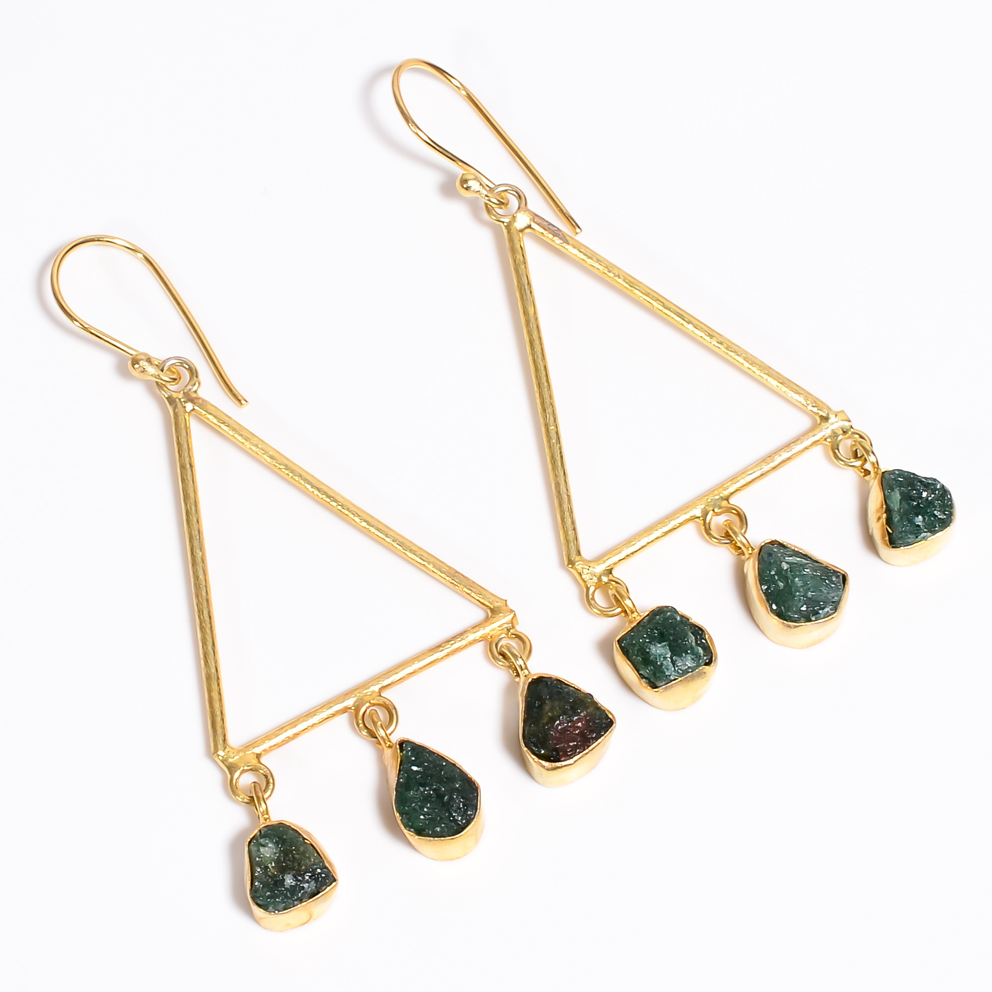 18K Gold Plated Earrings Natural Rough Green Aventurine Gemstone Earrings