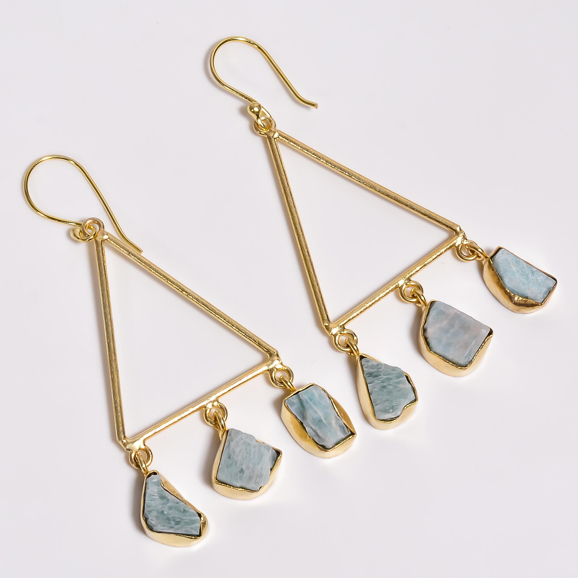 18K Gold Plated Earrings Natural Rough Amazonite Gemstone Earrings
